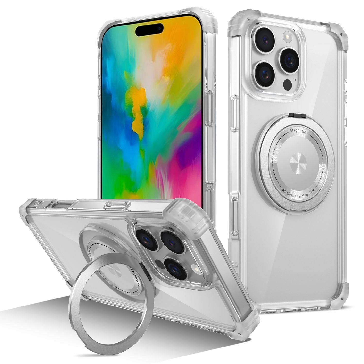 Wigento Handyhülle Für Apple iPhone 16 Pro Max Gold Shield CD MagSafe Hülle Transparent, Gold Shield Hülle mit CD Muster und MagSafe