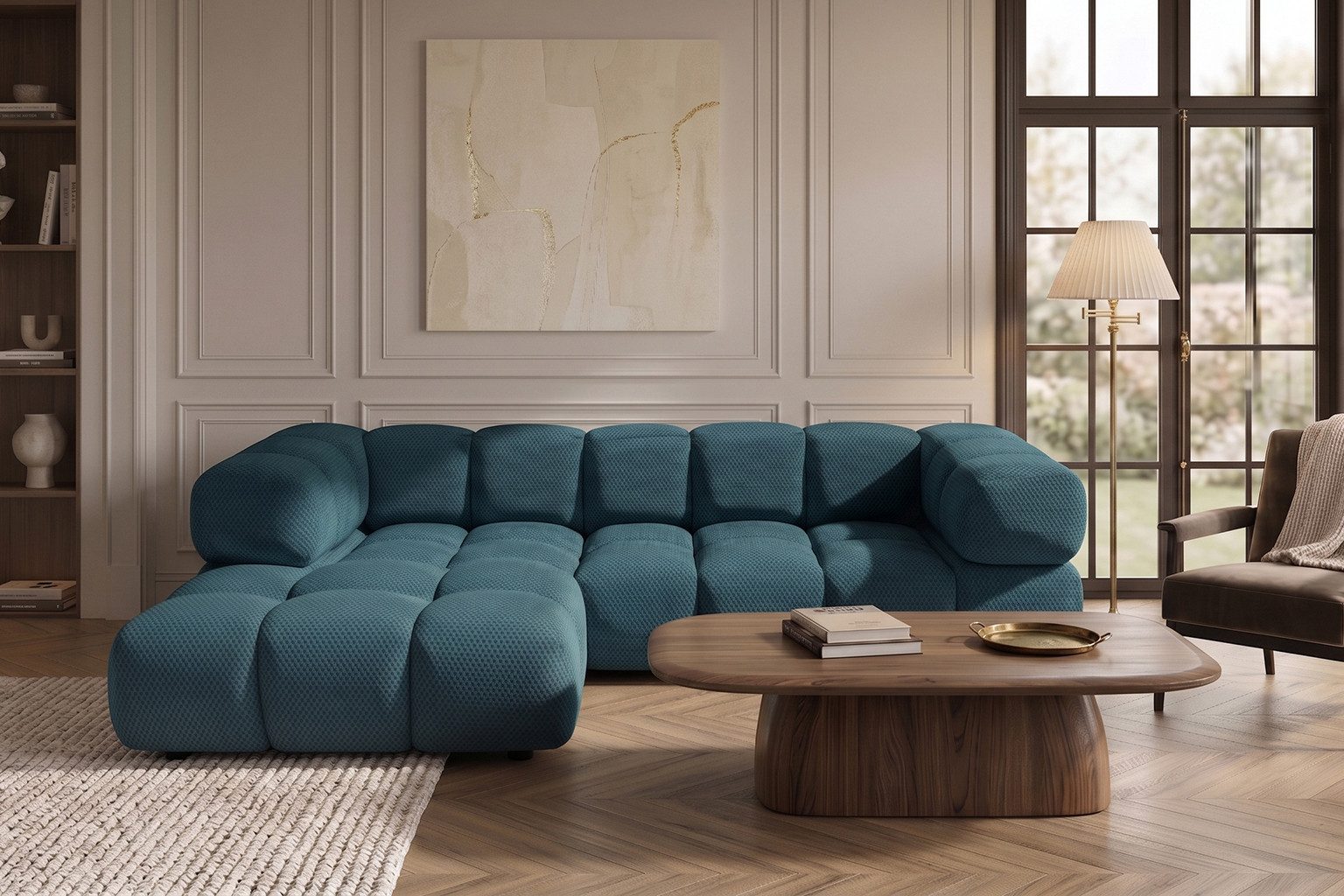 Kaiser Möbel Ecksofa L-Form für Wohnzimmer, Stoff Sonic 3D, AVERRO, Modernes Bubble-Design,Premium-Loungesofa,Abgerundete Form