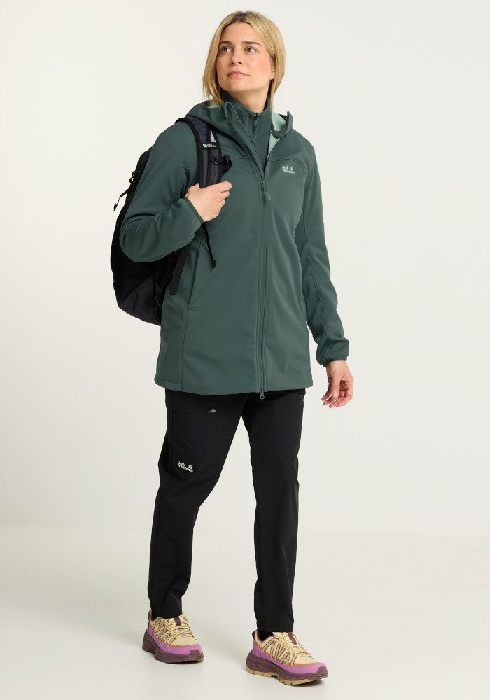 Jack Wolfskin Softshellmantel WINDHAIN 2 COAT W Softshellmantel mit Kapuze, winddicht, wasserabweisend