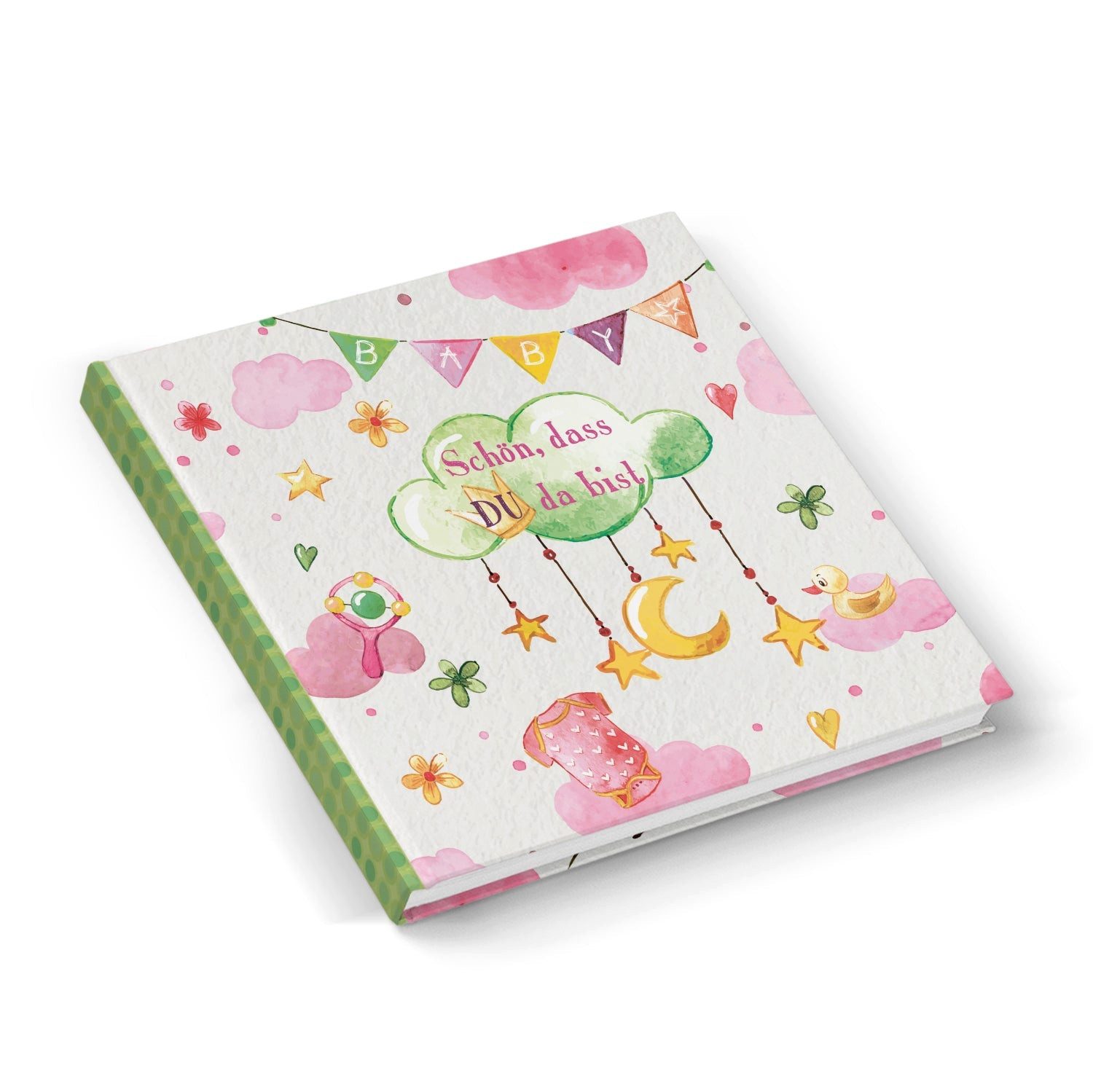 Logbuch-Verlag Notizbuch Babytagebuch quadratisch "Schön, dass du da bist" rosa grün - Baby
