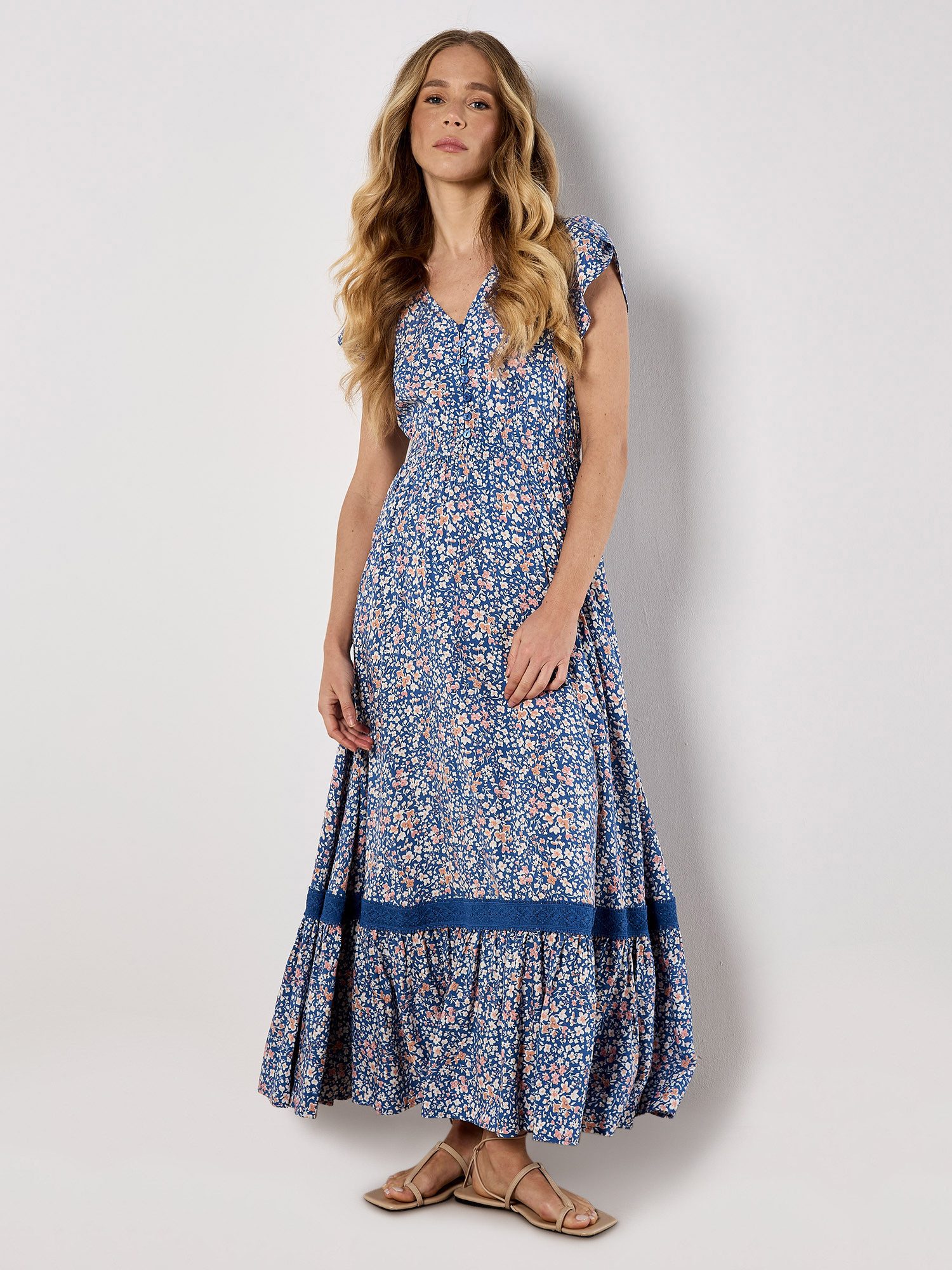 Apricot Maxikleid Ditsy Cluster Crochet Maxi Dress mit bestickter Bordüre günstig online kaufen