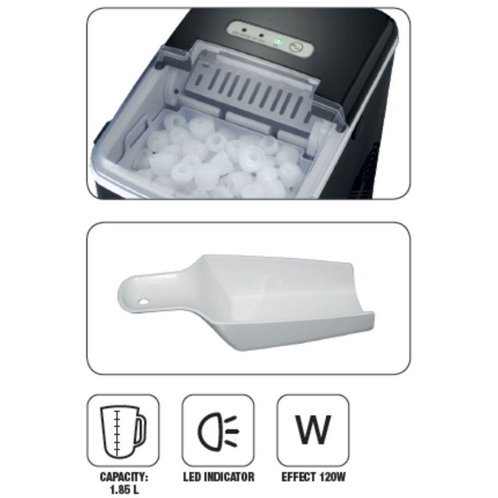 MELISSA Eiswürfelmaschine, Eiswürfel Maschine schwarz 1,85l Ice Cube Maker Leise 120W LED Anzeige