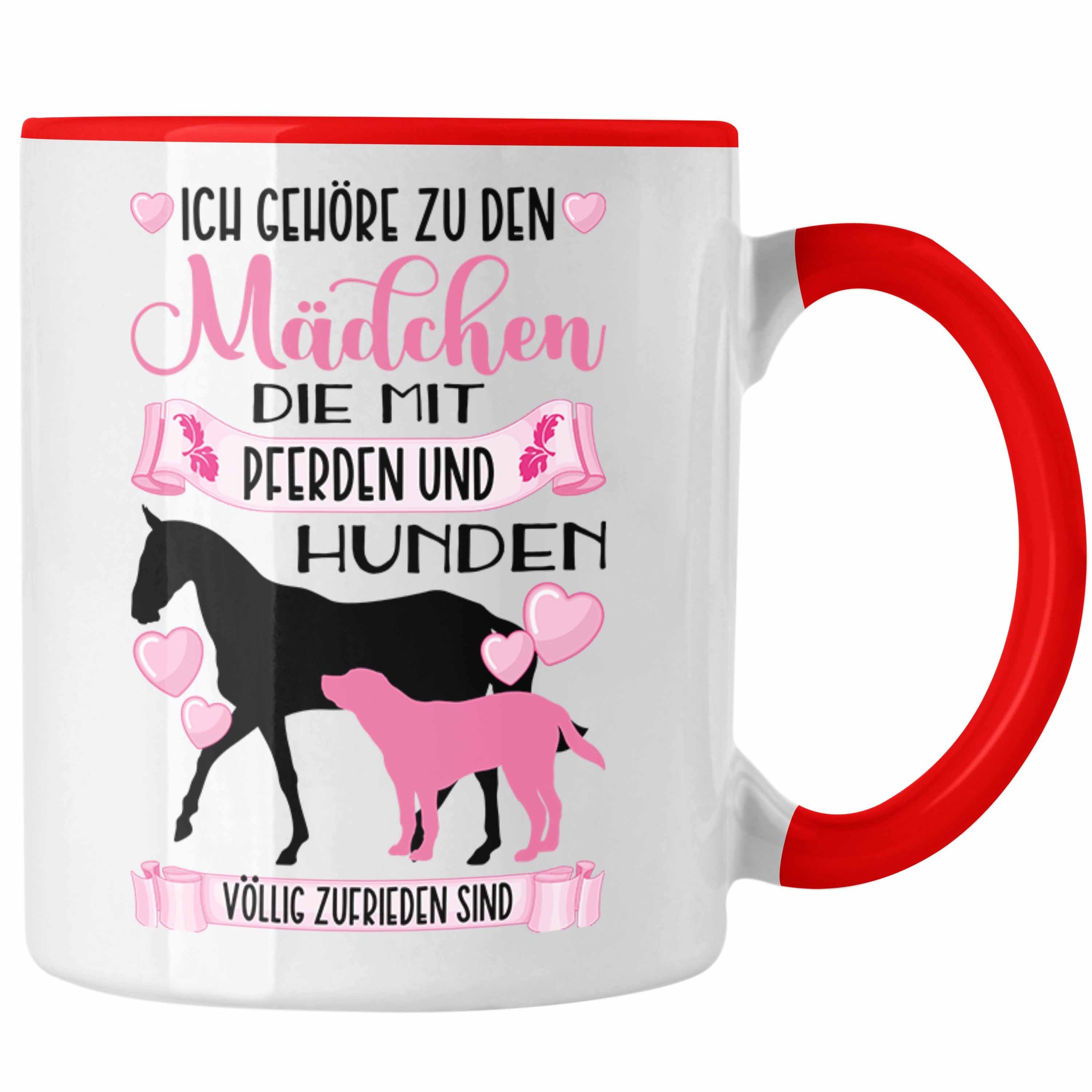 Trendation Tasse Trendation - Pferd Tasse Hund Kaffeetasse Reiten Rosa Reiterin Rot Mädchen Geschenkidee Spruch Lustiger Geschenk