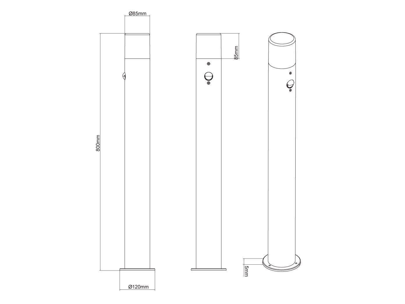 Warmweiß, LED mit Pollerleuchte, Bewegungsmelder, Garten Anthrazit, 80cm Wegbeleuchtung wechselbar, Wegeleuchte LED meineWunschleuchte Bewegungsmelder,