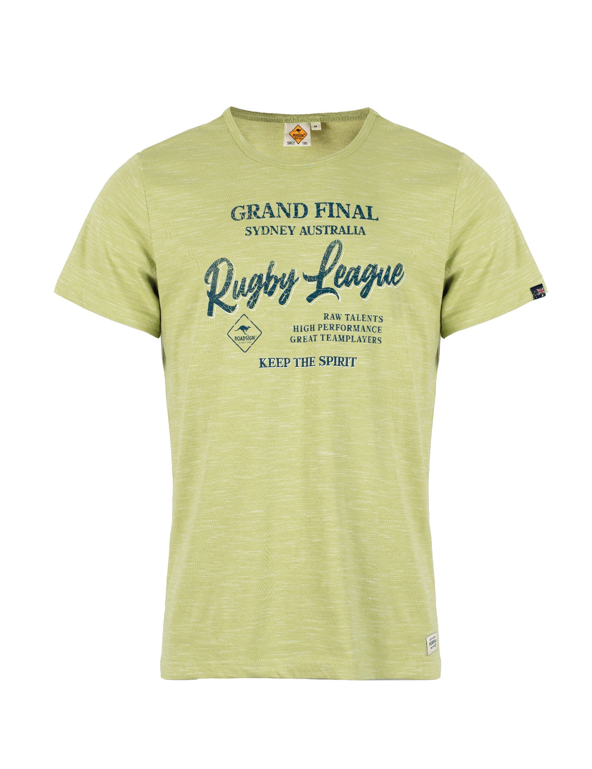 Rundhalsausschnitt, australia Gruen (1-tlg) Aufdruck sportlichen League" Rugby mit mit "Rugby T-Shirt ROADSIGN