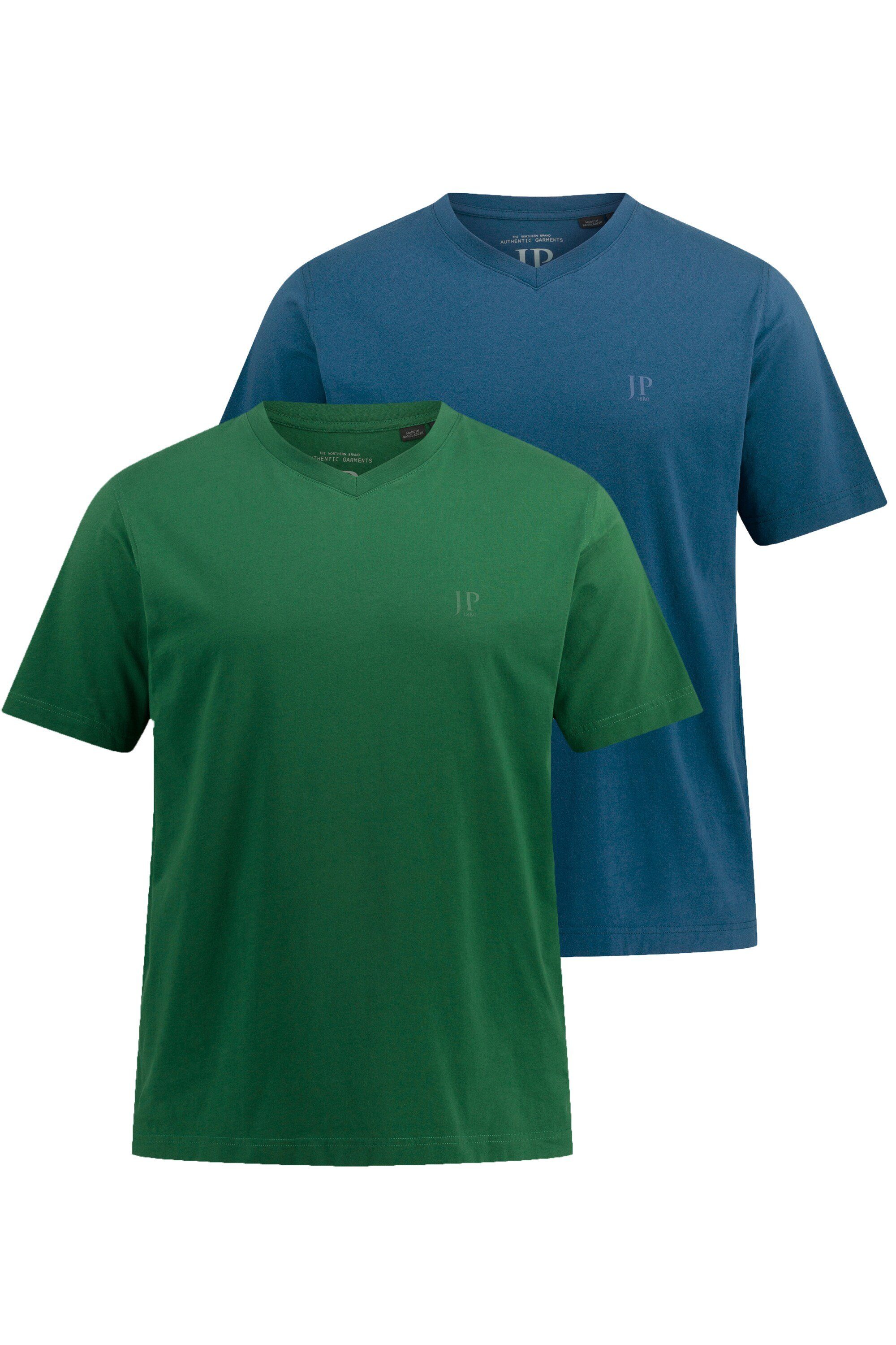 JP1880 T-Shirt T-Shirts Basic 2er-Pack V-Ausschnitt Halbarm (2-tlg) smaragdgrün