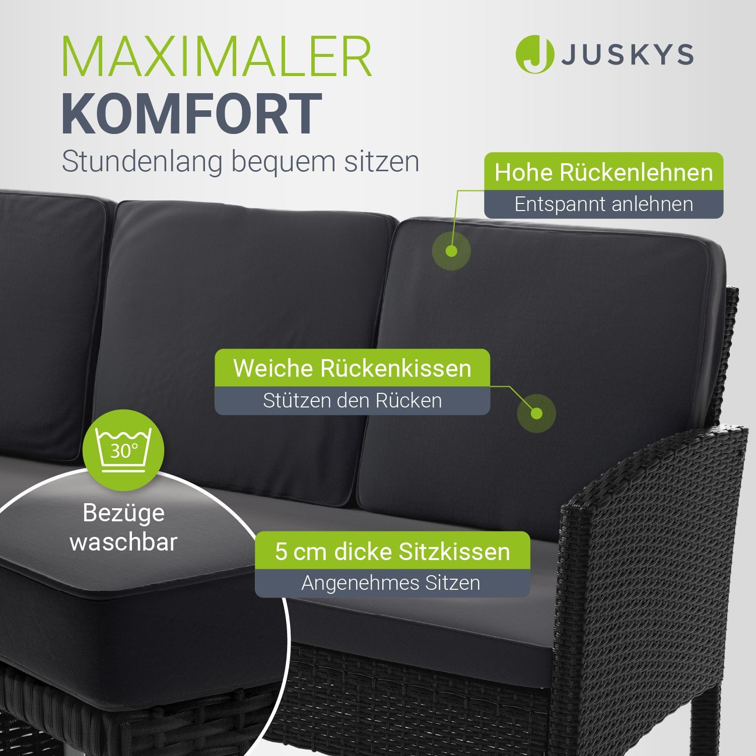 Juskys Gartenlounge-Set Turin, (6-tlg), Polyrattan Sitzgruppe für 7 Personen, Gartenmöbel inkl. Abdeckung