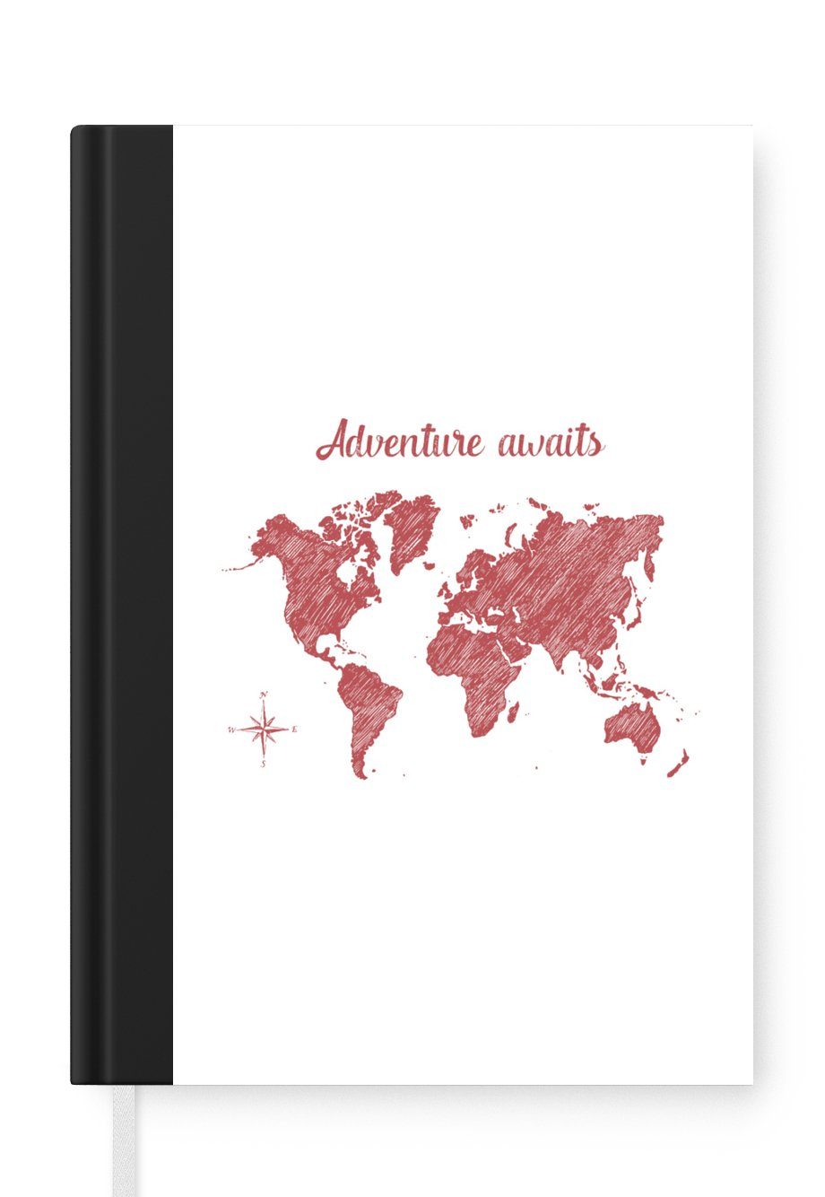 MuchoWow Notizbuch Weltkarte - Abenteuer - Kompass, Journal, Merkzettel, Tagebuch, Notizheft, A5, 98 Seiten, Haushaltsbuch
