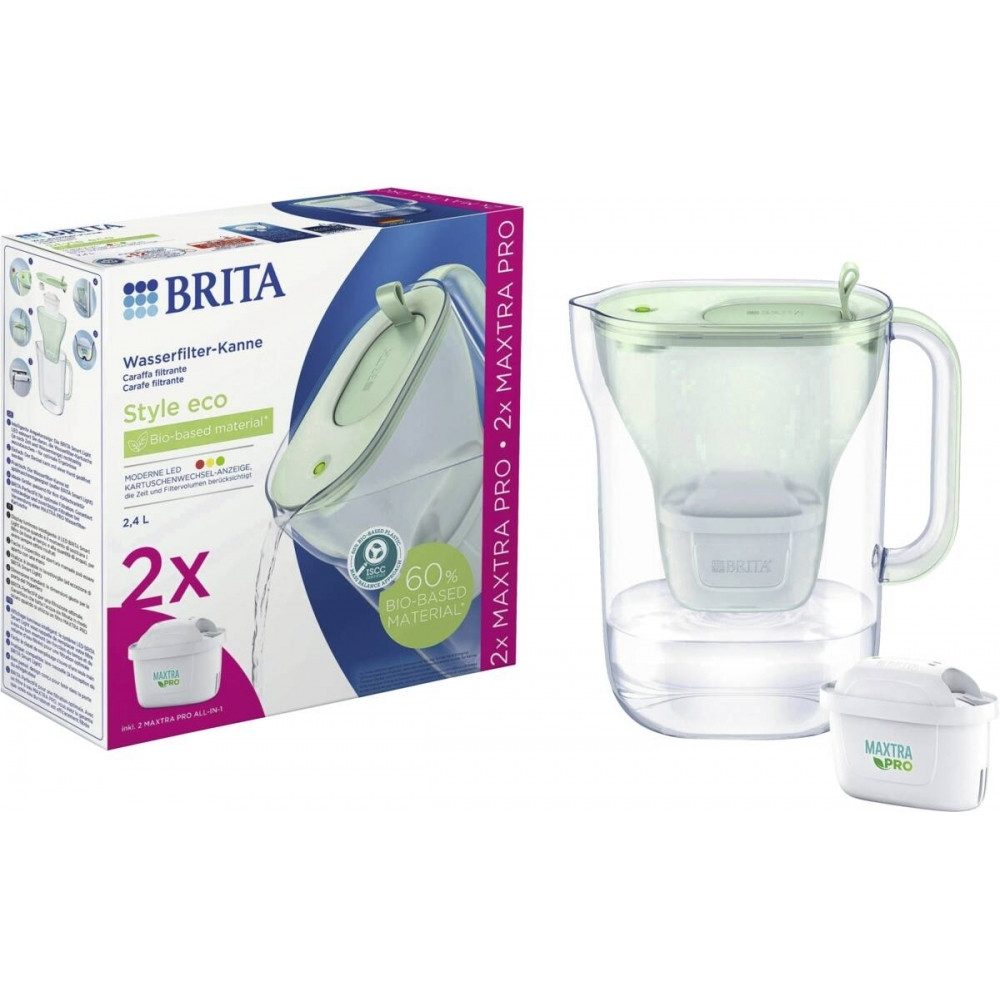 BRITA Wassersprudler Brita Style eco Wasserfilter mit 2 Kartuschen, hellgrün.