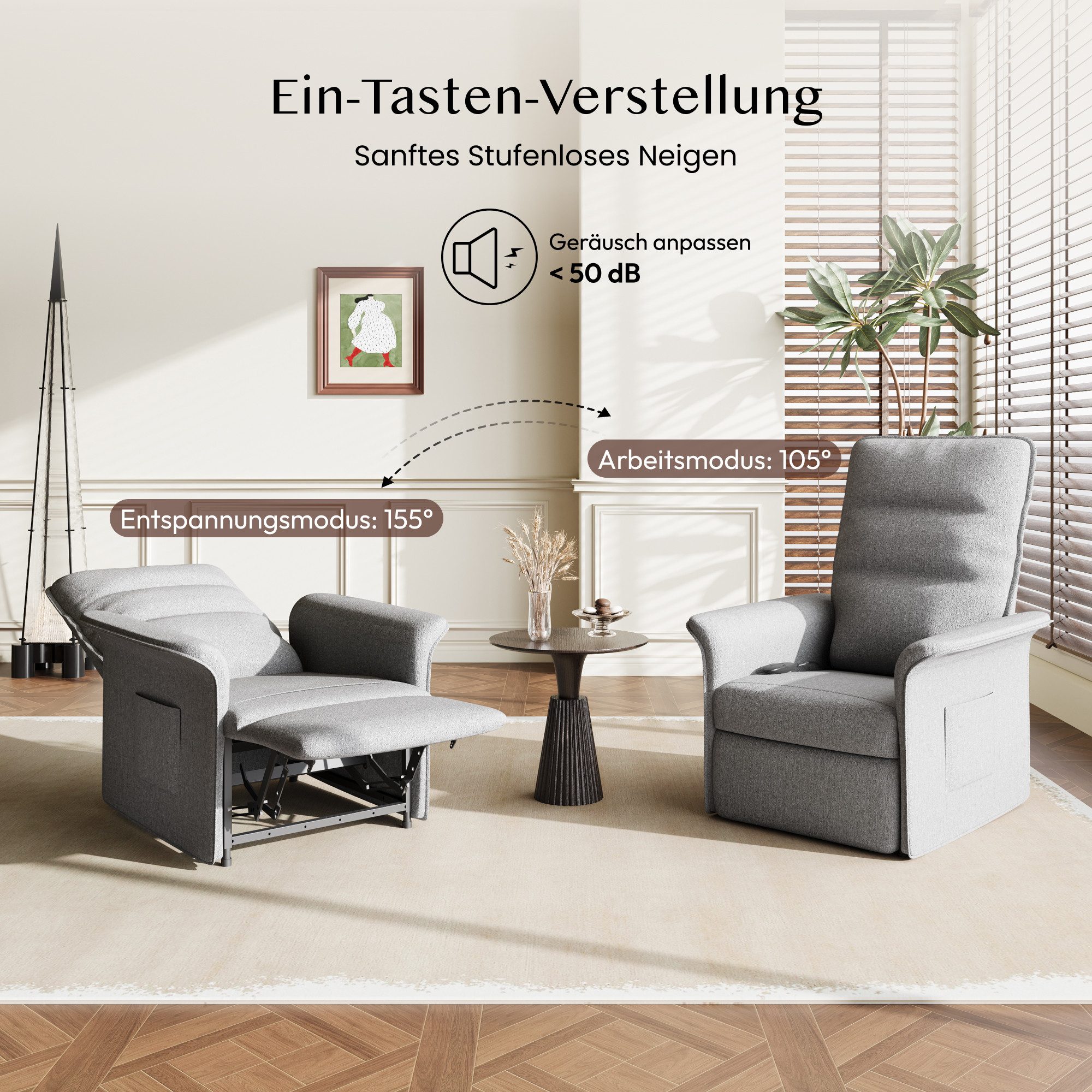 FLEXISPOT Sessel Elektrischer Relaxsessel – Ergonomischer Liegesessel mit Relaxfunktion (leicht zu montieren, kompakt verpackt & einfach zu transportieren), Fernsehsessel, ergonomisch, bis 200 kg belastbar, 105°-155°