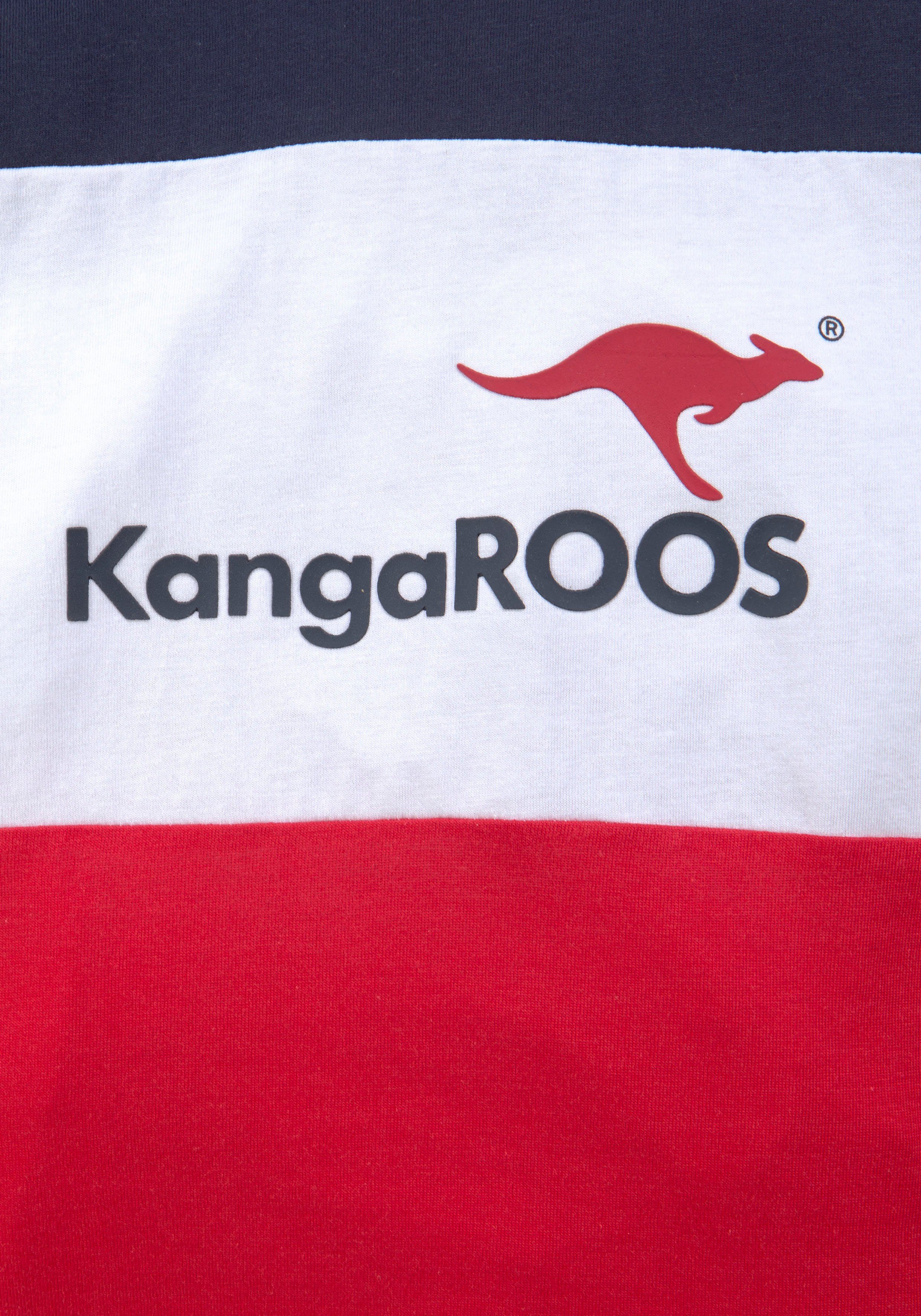 KangaROOS Langarmshirt Im tollem Colorblocking-Design Langarm, Basic-Passform, mit auffälligem Druck