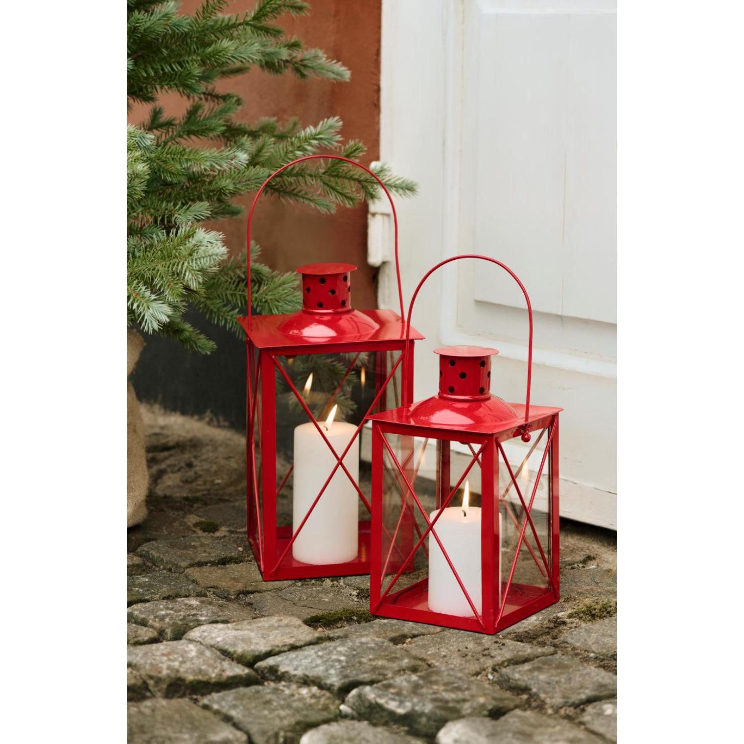 Ib Laursen Windlicht Ib Laursen Laterne viereckig mit Kreuz über dem Glas Rot (18x33x18cm)
