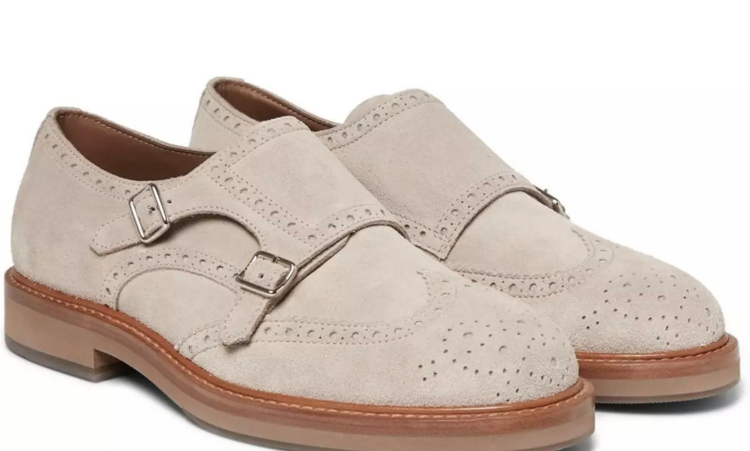 BRUNELLO CUCINELLI Doppel-Monkstrap Suede Brogue Schuhe Mokassin Hergestellt in Solomeo, Italien – der Heimat von Brunello Cucinelli.