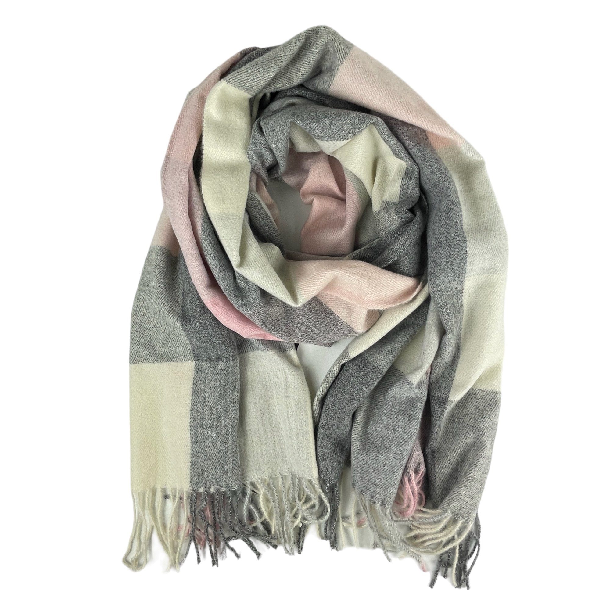 Taschen4life Schal großer Damen Schal mit Fransen, modernes Karomuster, tolle Farbkombination, Herbst/Winter Accessoires rosa grau