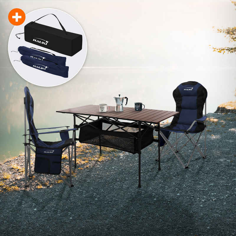 Hauki Campingtisch Falttisch Gartentisch Balkontisch Reisetisch, Set mit Campingstuhl Aluminium Braun 118x55x64a,5cm extrem leicht