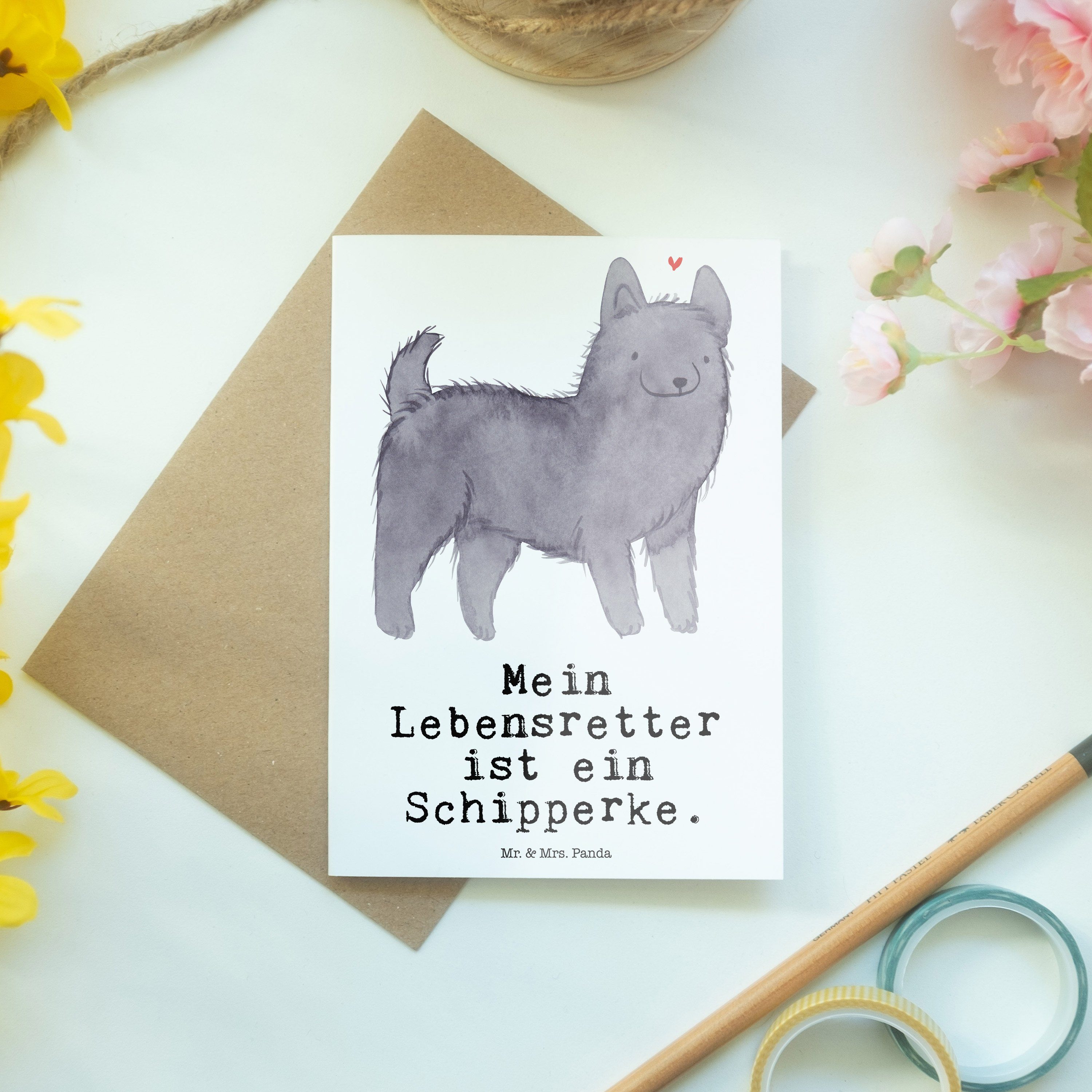 Mr. & Mrs. Lebensretter Schipperke - Klappkarte, Grußkarte Panda Weiß Geschenk, - Hochzeitskarte