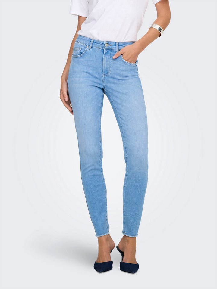 ONLY Skinny-fit-Jeans ONLBLUSH MID SK ANK RW DNM REA130 NOOS hohe Taille, Bleach Wash für einen Faded-Look, ausgefranster Saum