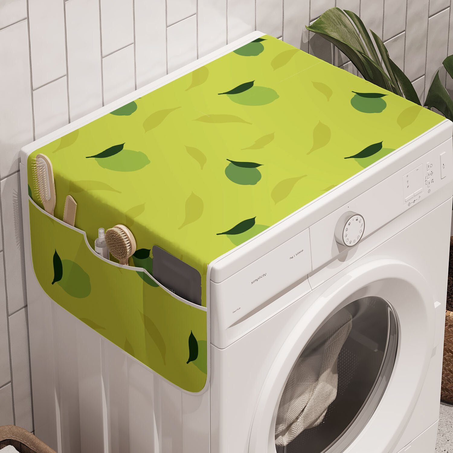 Abakuhaus Badorganizer Anti-Rutsch-Stoffabdeckung für Waschmaschine und Trockner, Limette Silhouette von Zitrusfrucht