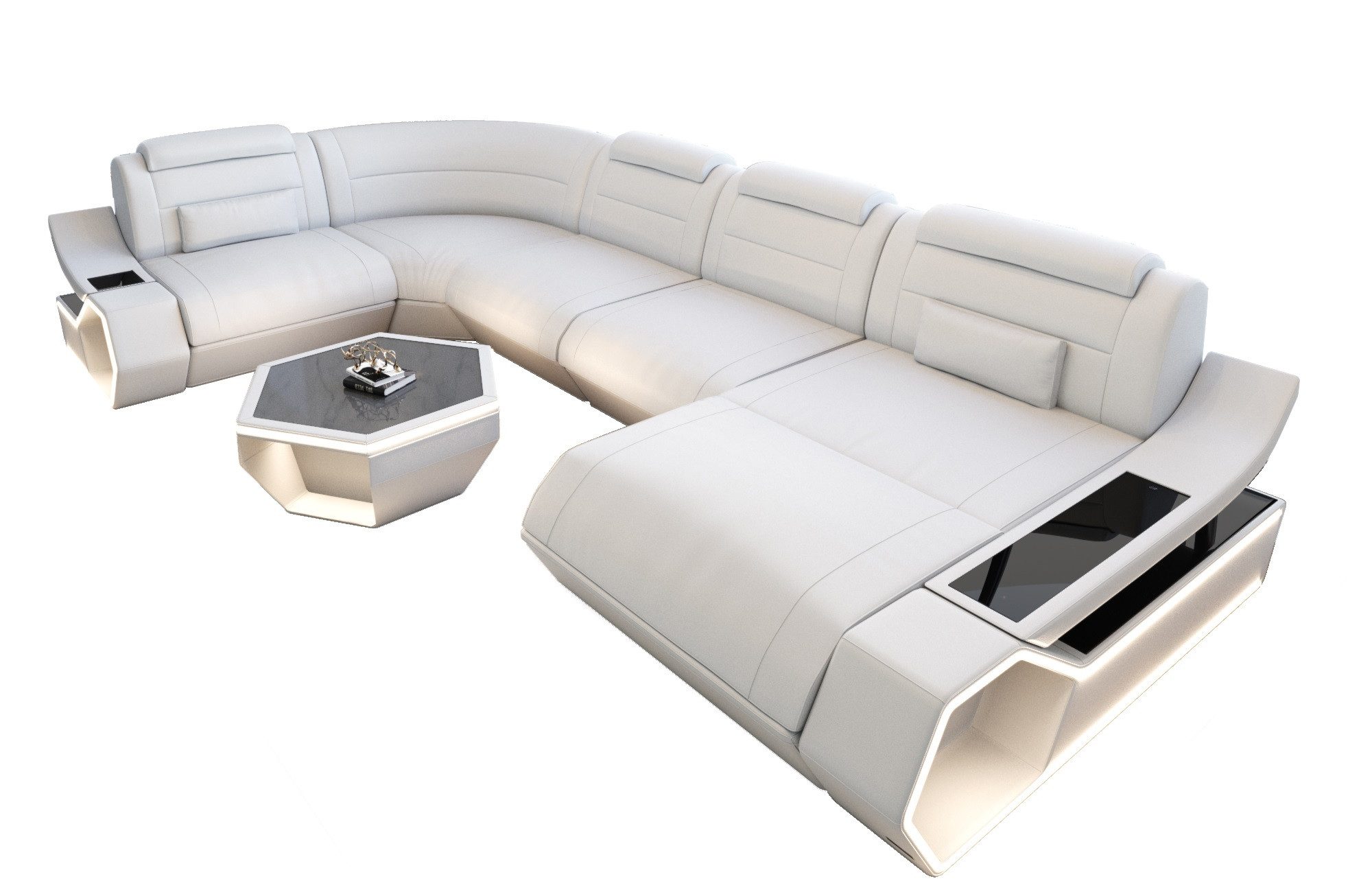 Sofa Dreams Wohnlandschaft Leder Couch Sofa Toscano U Form Ledersofa, LED Beleuchtung