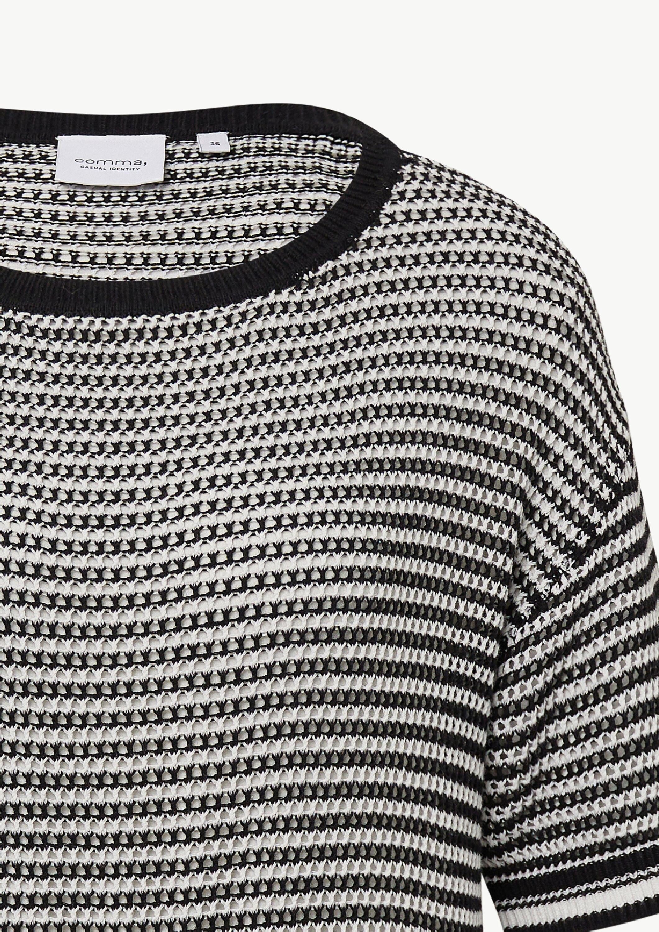 comma Kurzarmpullover Strickpullover Kurzarm-Pullover aus luftigem Ajourstrick
