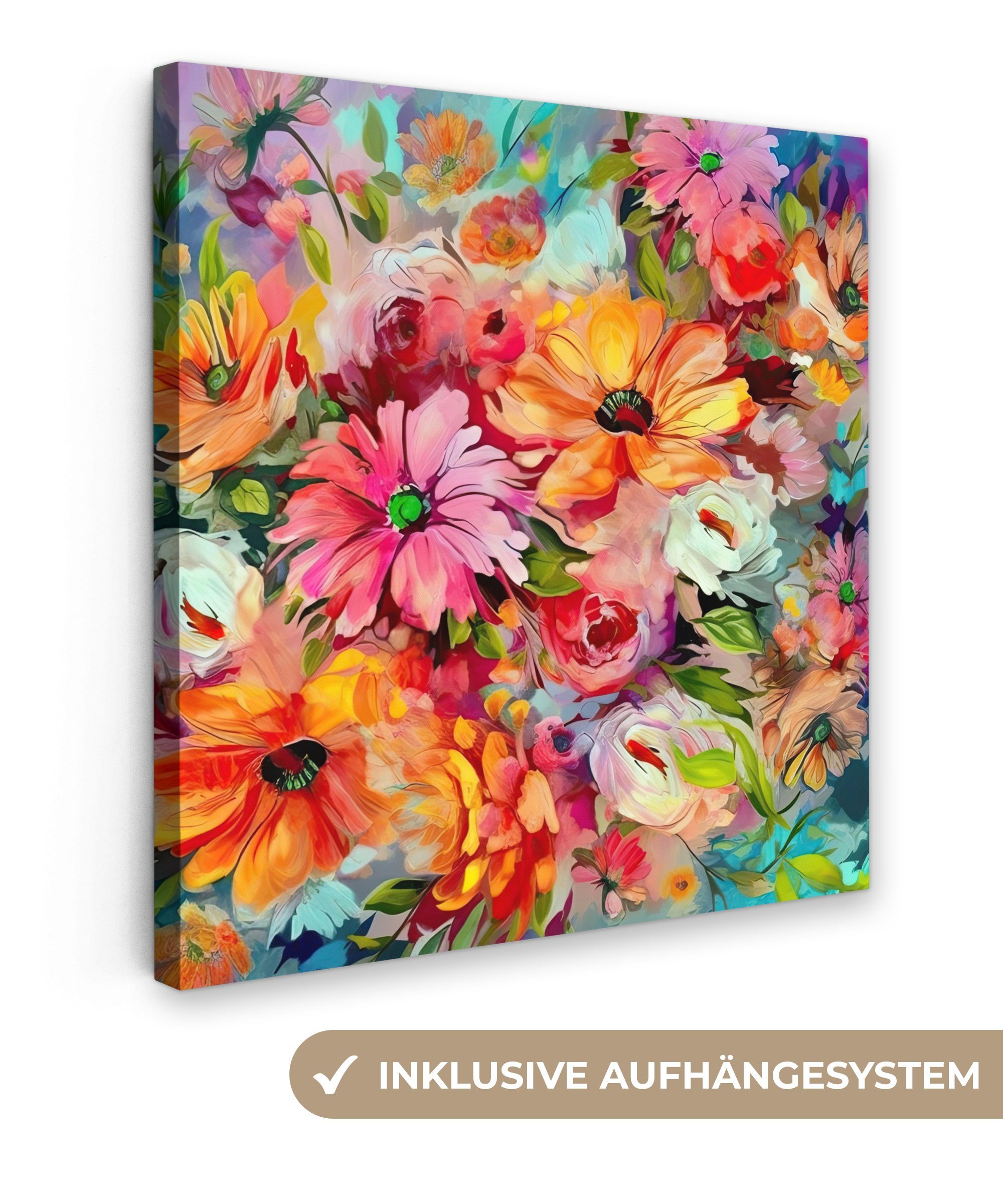 OneMillionCanvasses® Leinwandbild Blumen - Farbenfroh - Kunst - Ölfarbenopt günstig online kaufen