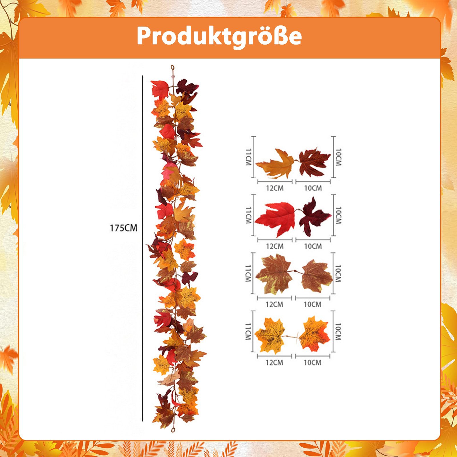 Kunstgirlande Herbst Girlande Ahornblätter, 2er-Pack künstliche Herbstgirlande, Bomiclss, Künstliche Herbst Ahorn Blätter Girlanden, für Tür, Garten, Kamin – Bild 2 von 5