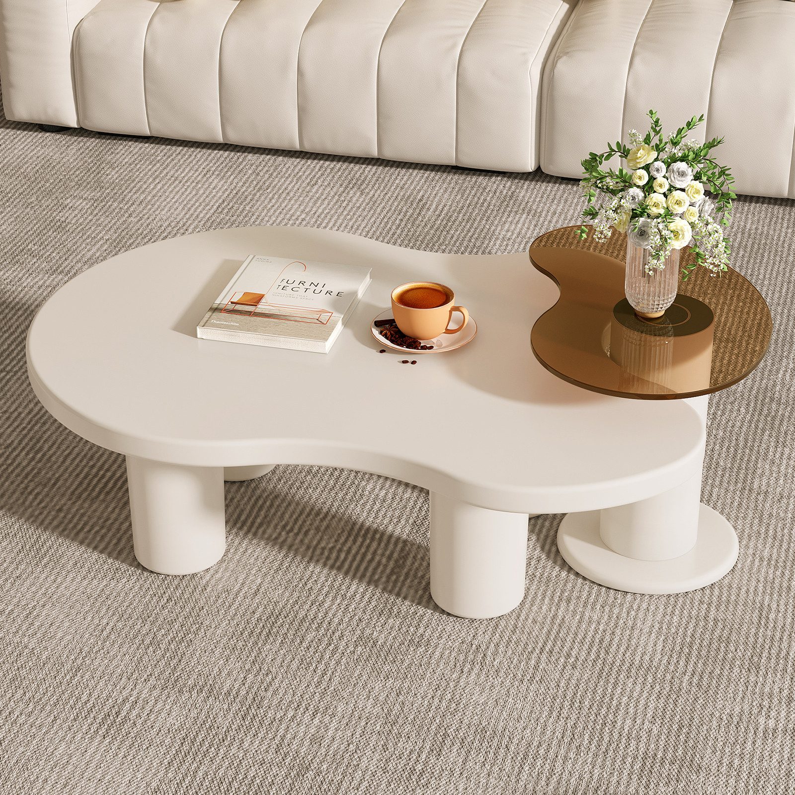 Guyii Couchtisch im Cream-Style, zweistöckig, Wolkenform, modern (1-St), für Skandi/Japandi