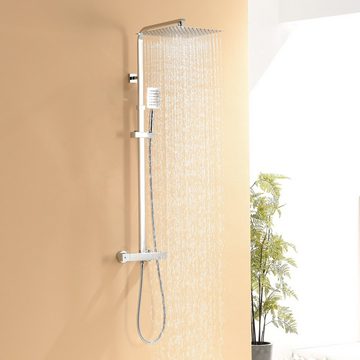 AuraLum pro Duschsystem Regendusche Thermostat Duscharmatur Duschpaneel Edelstahl Duschset, mit Handbrause und höhenverstellbar Duschstange