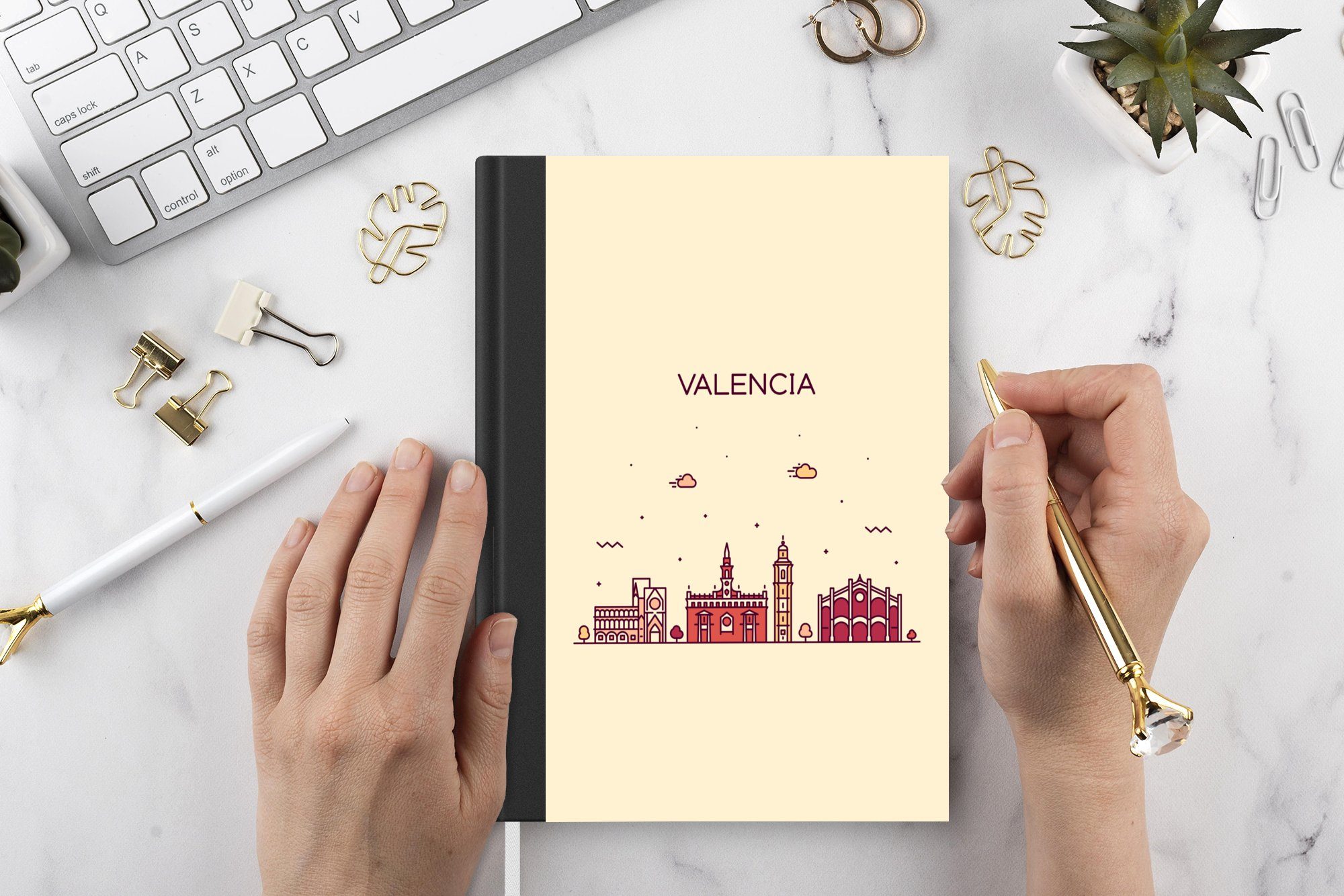 MuchoWow Notizbuch Valencia - - Notizheft, Seiten, A5, Journal, 98 Merkzettel, Tagebuch, Spanien Skyline, Haushaltsbuch