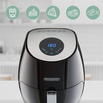 monzana Heißluftfritteuse, 1350 W, Digitales LED Touch Display 3,6L 6 Programme Schwarz