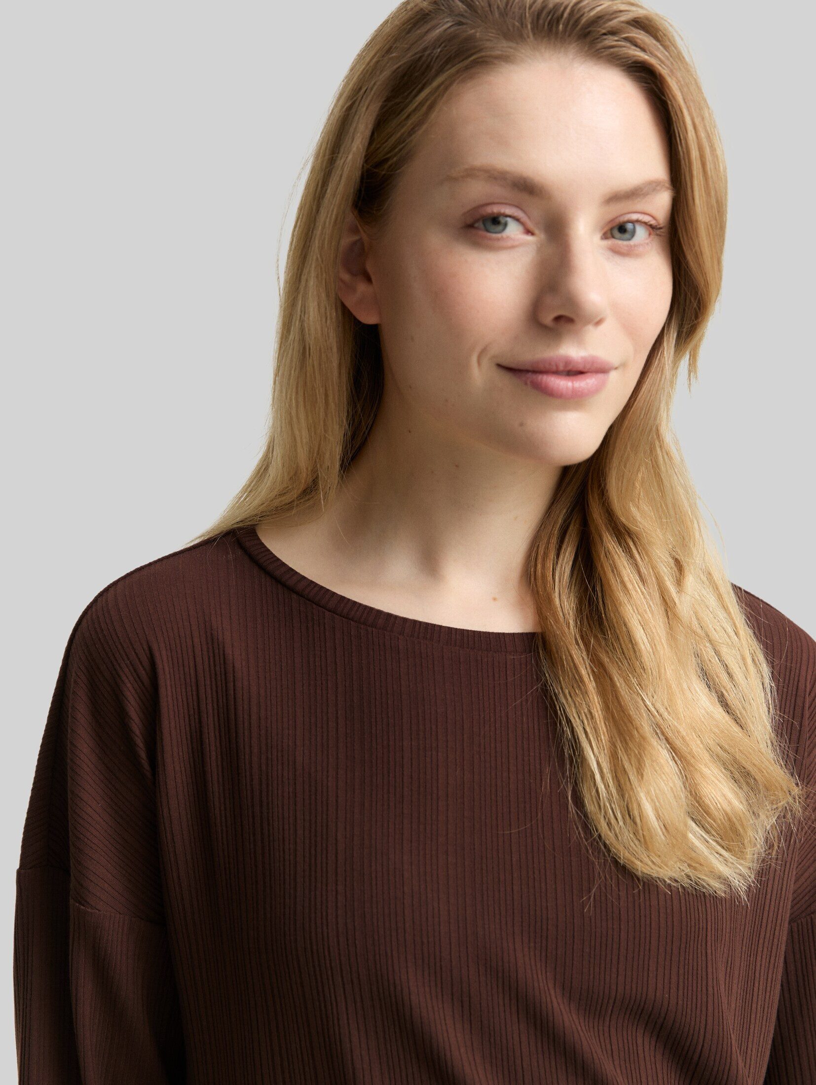 TOM TAILOR Langarmshirt T-Shirt Loose Fit Langarmshirt mit Rippstruktur