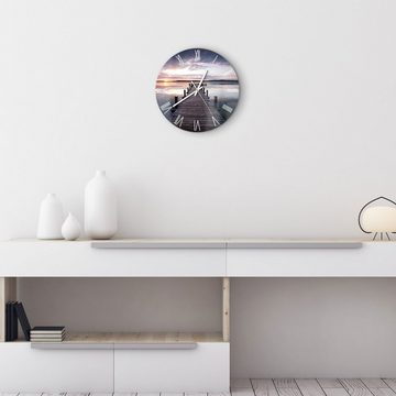 DEQORI Wanduhr 'Steg bei Sonnenuntergang' (Glas Glasuhr modern Wand Uhr Design Küchenuhr)