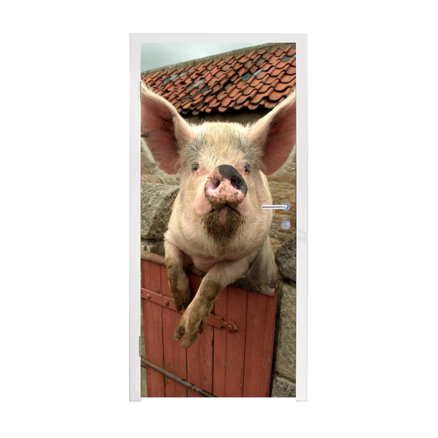 MuchoWow Türtapete Schwein - Rosa - Tier, Matt, bedruckt, (1 St), Fototapete für Tür, Türaufkleber, 75x205 cm