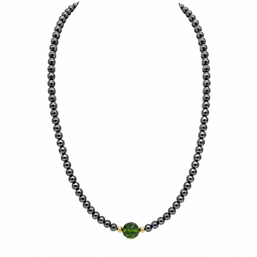 Sogni d'oro Collier mit Hämatit und Bernsteinkugel, Silber 925 vergoldet