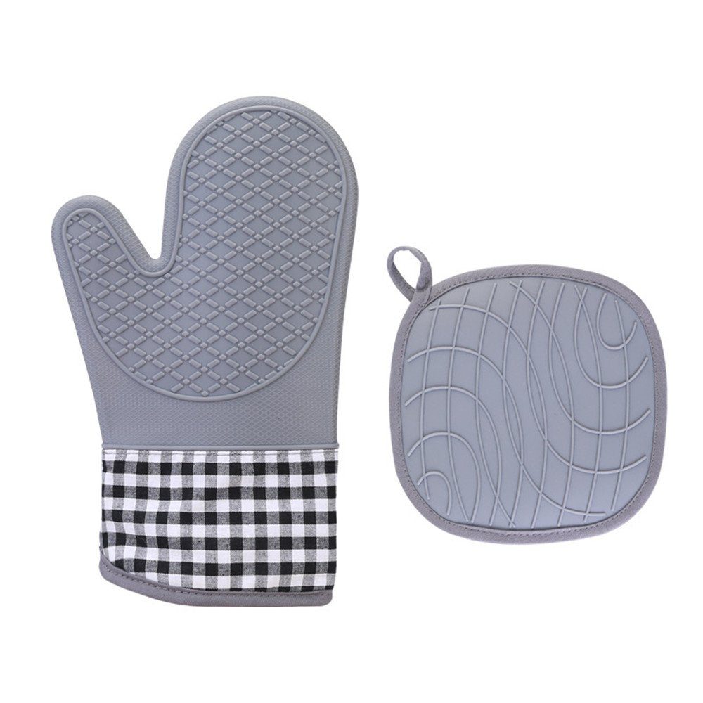 XDeer Topflappen Topfhandschuhe,Ofenhandschuhe Backhandschuhe, Küchenhandschuhe -, (2-tlg), Silikon Oven Gloves Topflappen Kochhandschuhe Baumwollfutter gray