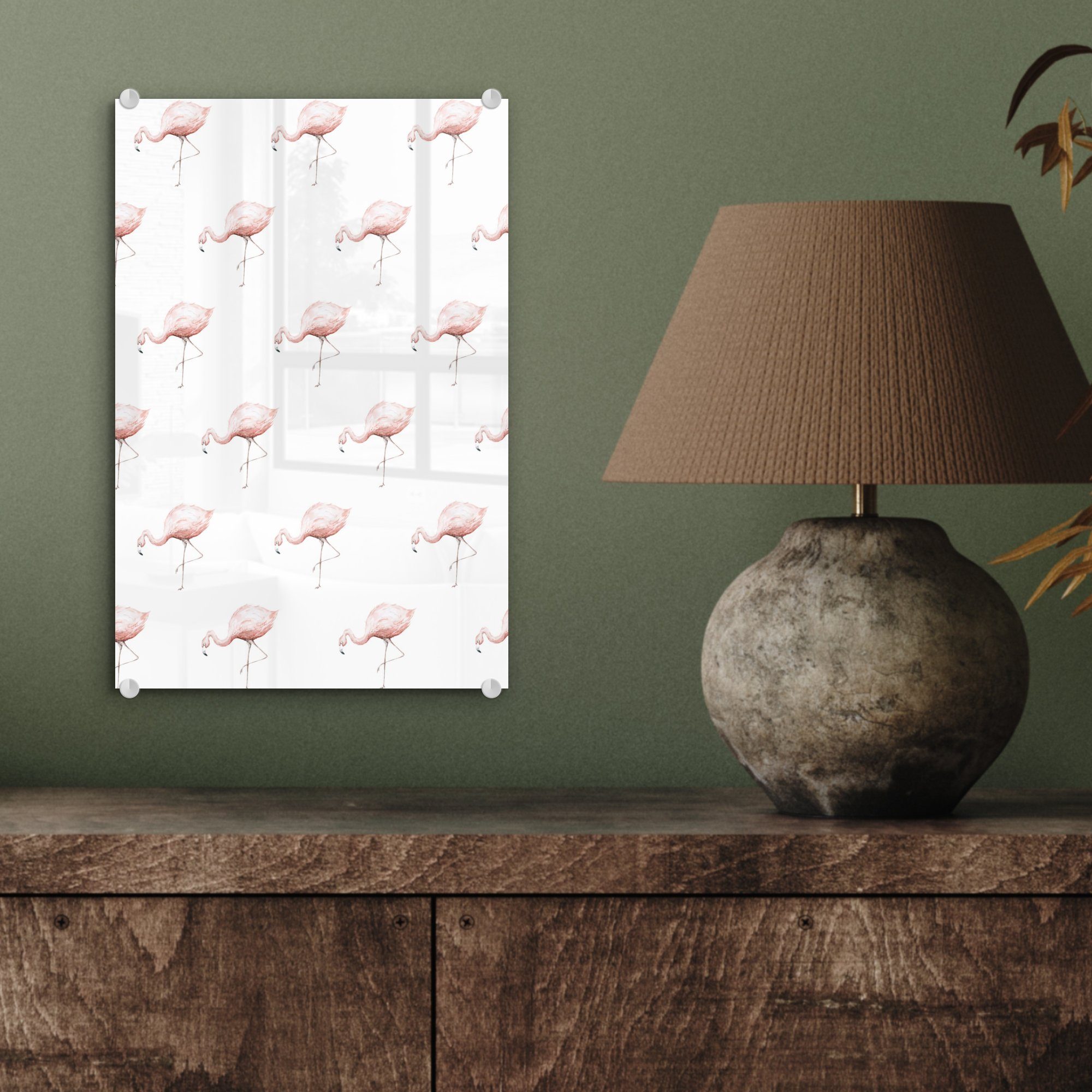 (1 Wanddekoration Muster, auf - - Bilder St), MuchoWow Acrylglasbild - Glas - Flamingo Glas - Pastell Foto Glasbilder Wandbild auf