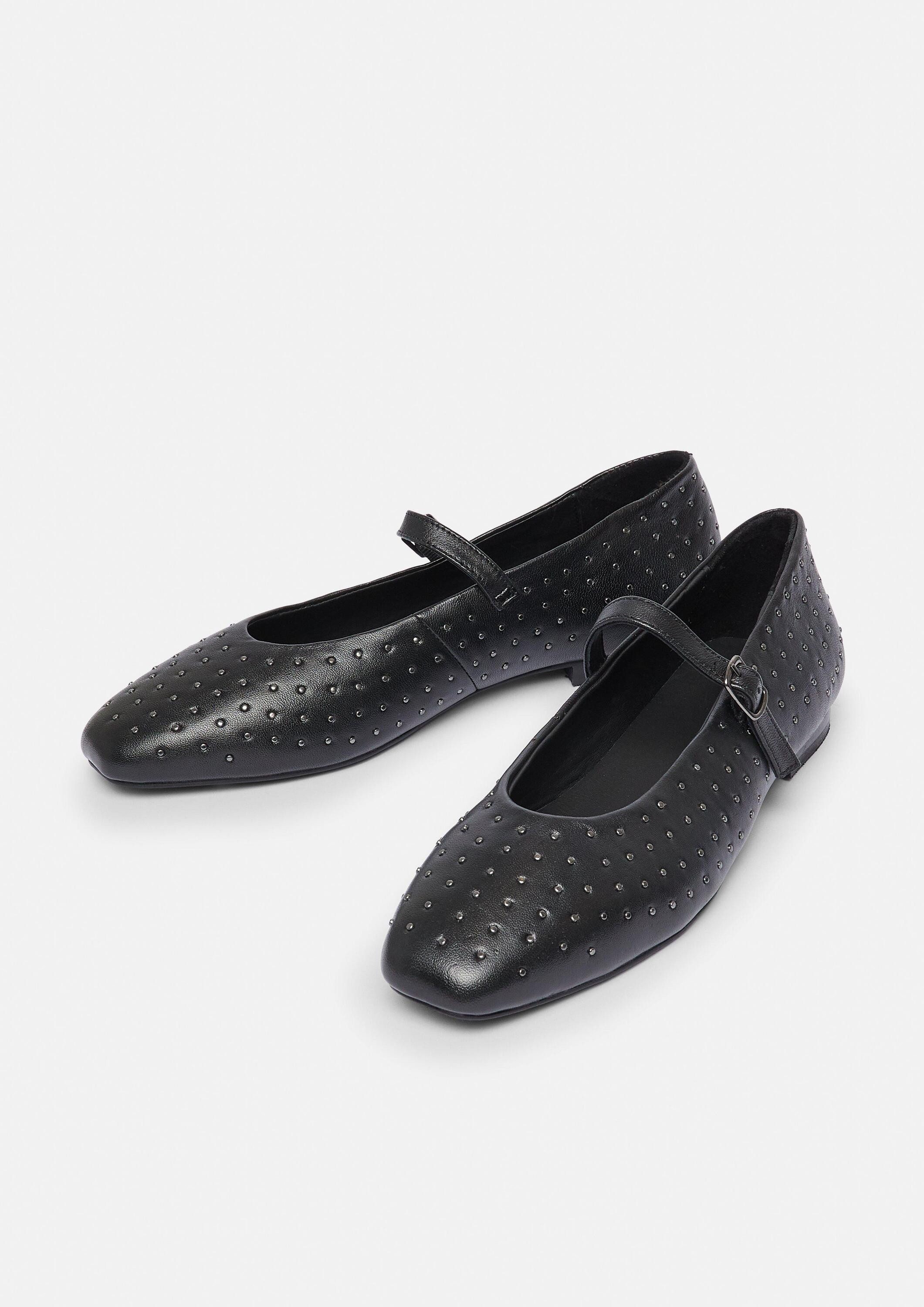 comma Pantoletten Slipper Leder-Ballerinas mit Nieten