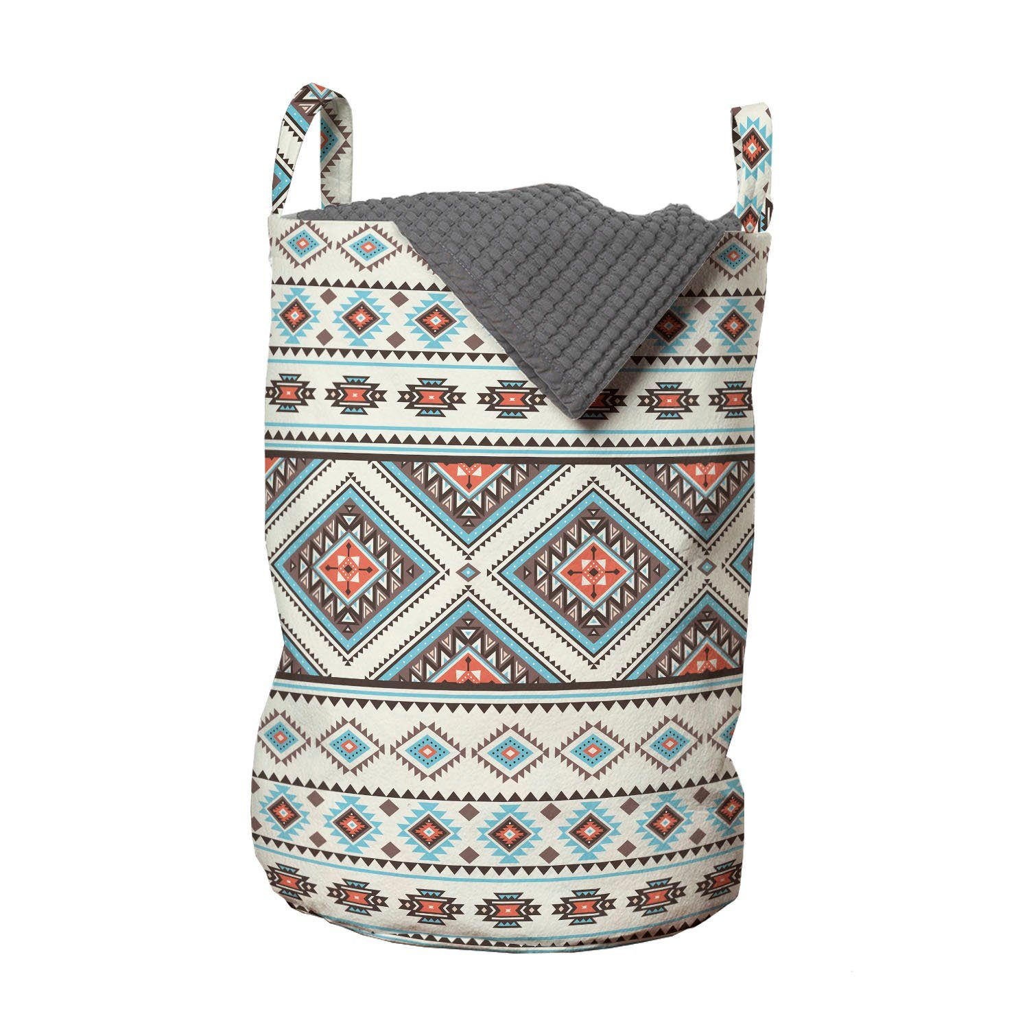 Abakuhaus Wäschesäckchen Wäschekorb mit Griffen Kordelzugverschluss für Waschsalons, Aztekisch Retro-Stil native Ornament