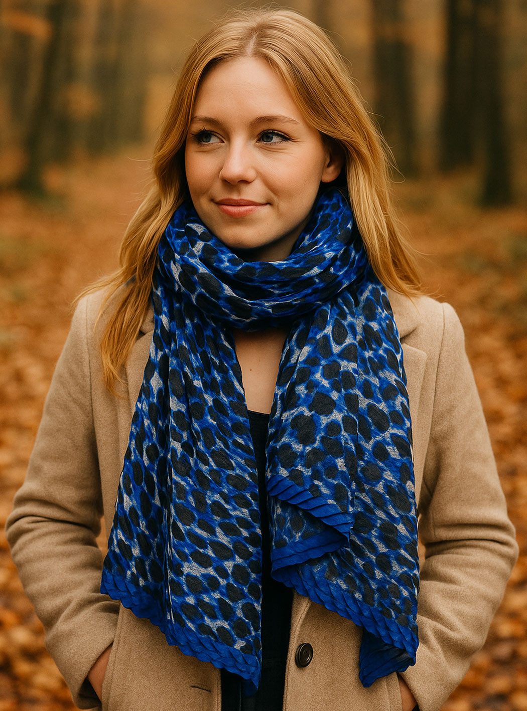 Faera Modeschal, Damen Schal Leoparden-Muster plissiert und eingefasst weic günstig online kaufen