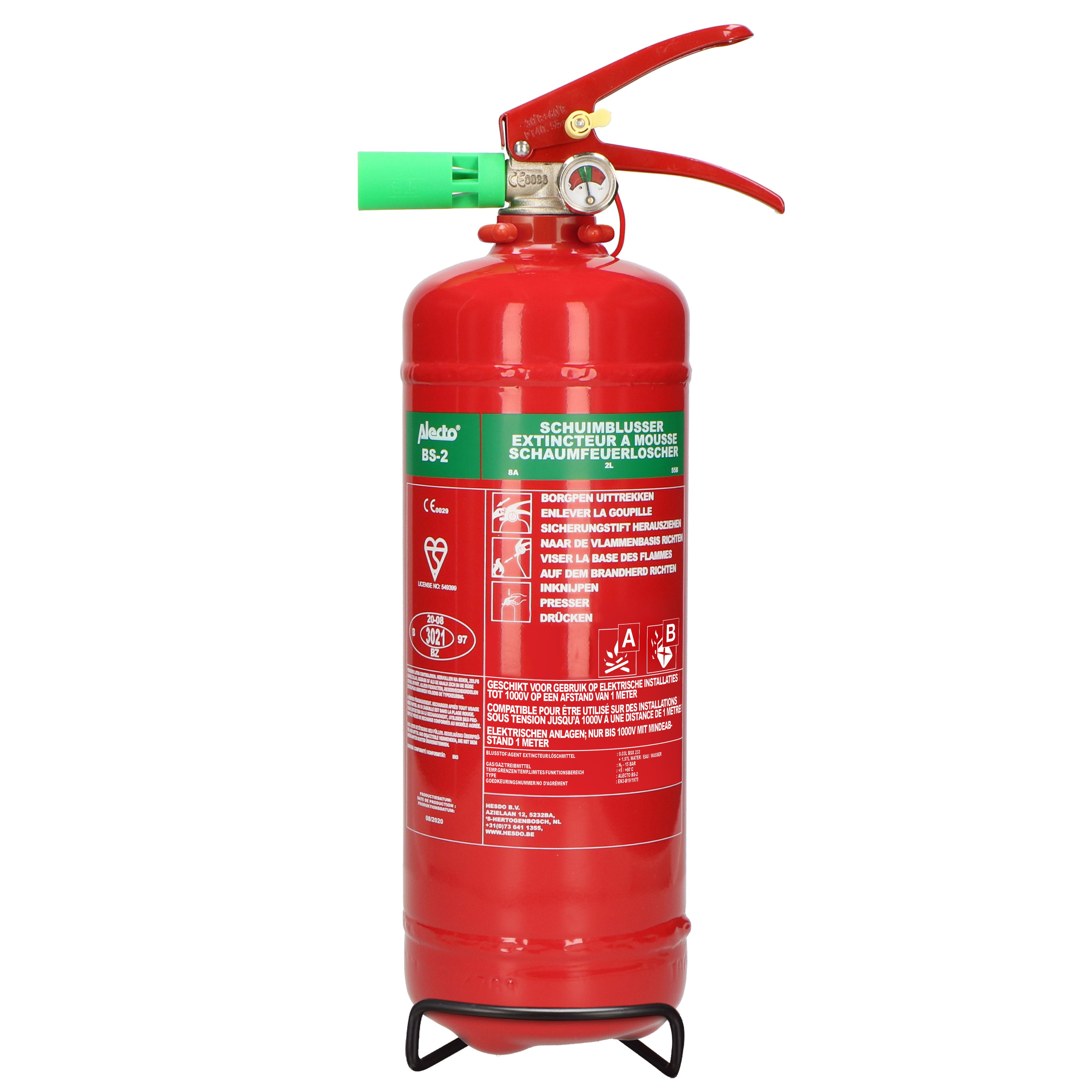 Alecto Schaum-Feuerlöscher BS2, (1-St) simpel & sofort einsatzbereit, ideal für jeden Ort inkl. Aufhängung