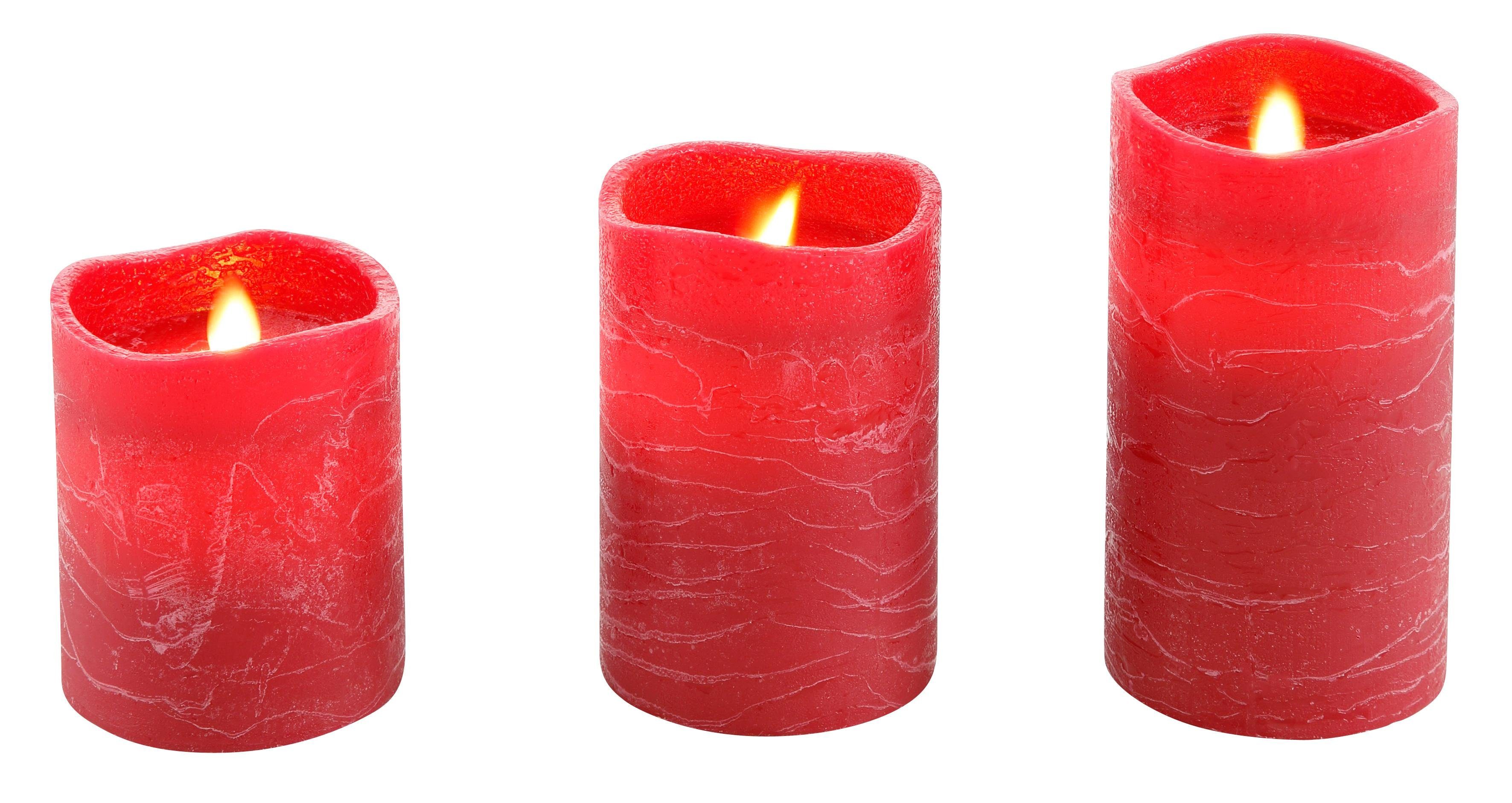 Flamme mit (Set, Star-Max Weihnachtsdeko rot 3-tlg), LED-Kerze beweglicher aus Echtwachs,