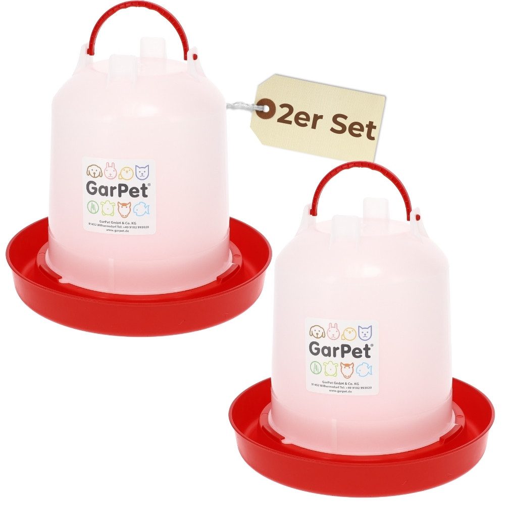 GarPet Wasserspender 2er Set Hühnertränke 6 L Geflügeltränke Wasserspender Hühner Tränke 0.75 l
