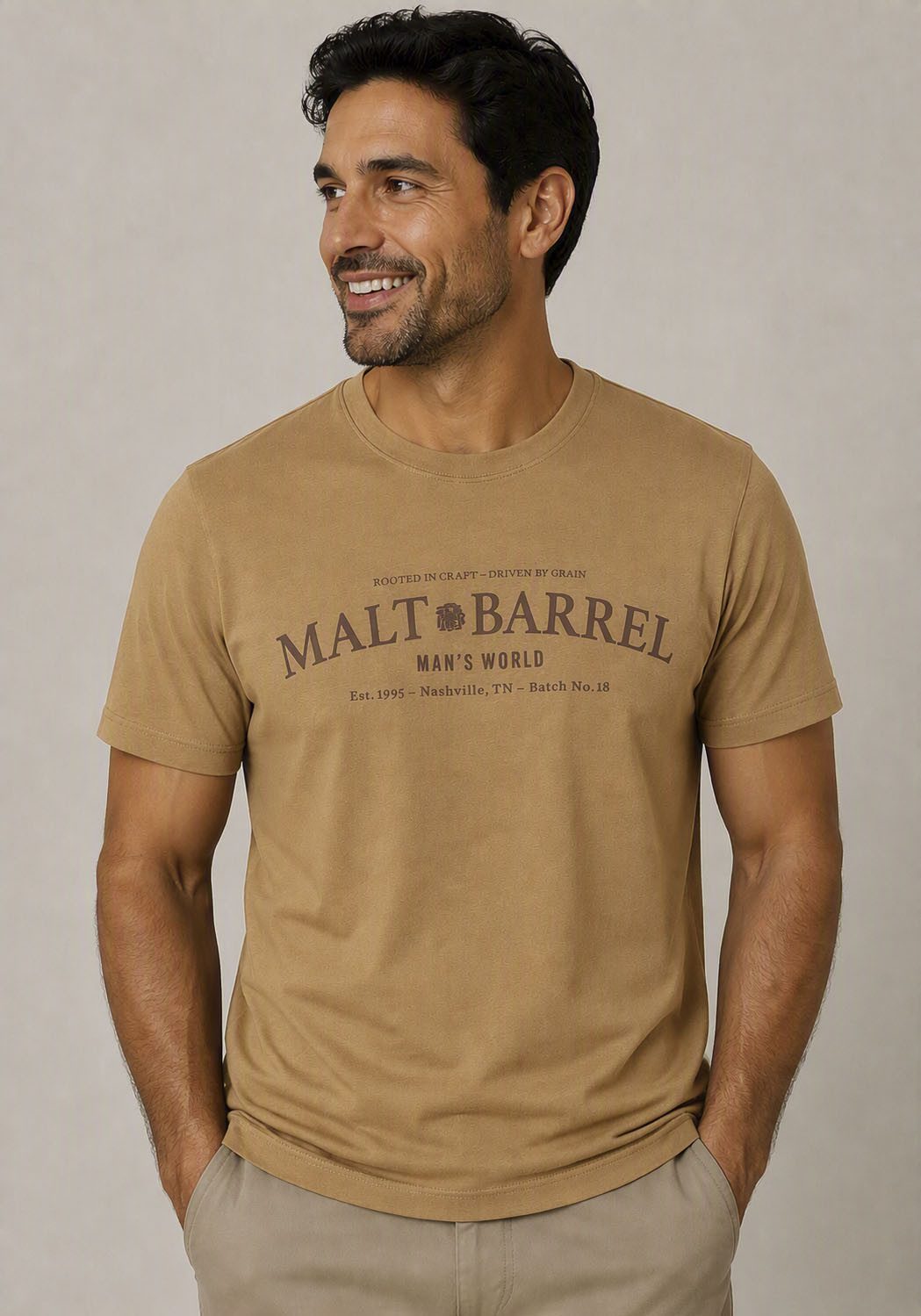 Man's World Rundhalsshirt normale Passform, Kurzarm, bedruckte Optik mit Print-Applikation
