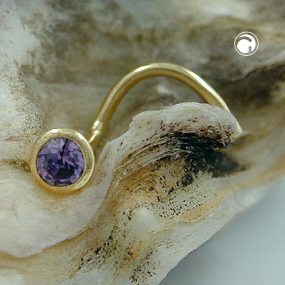 unbespielt Nasenpiercing Nasenstecker 2,5 mm Spirale mit Zirkonia lila-violett 750 Gold, Goldschmuck für Damen und Herren