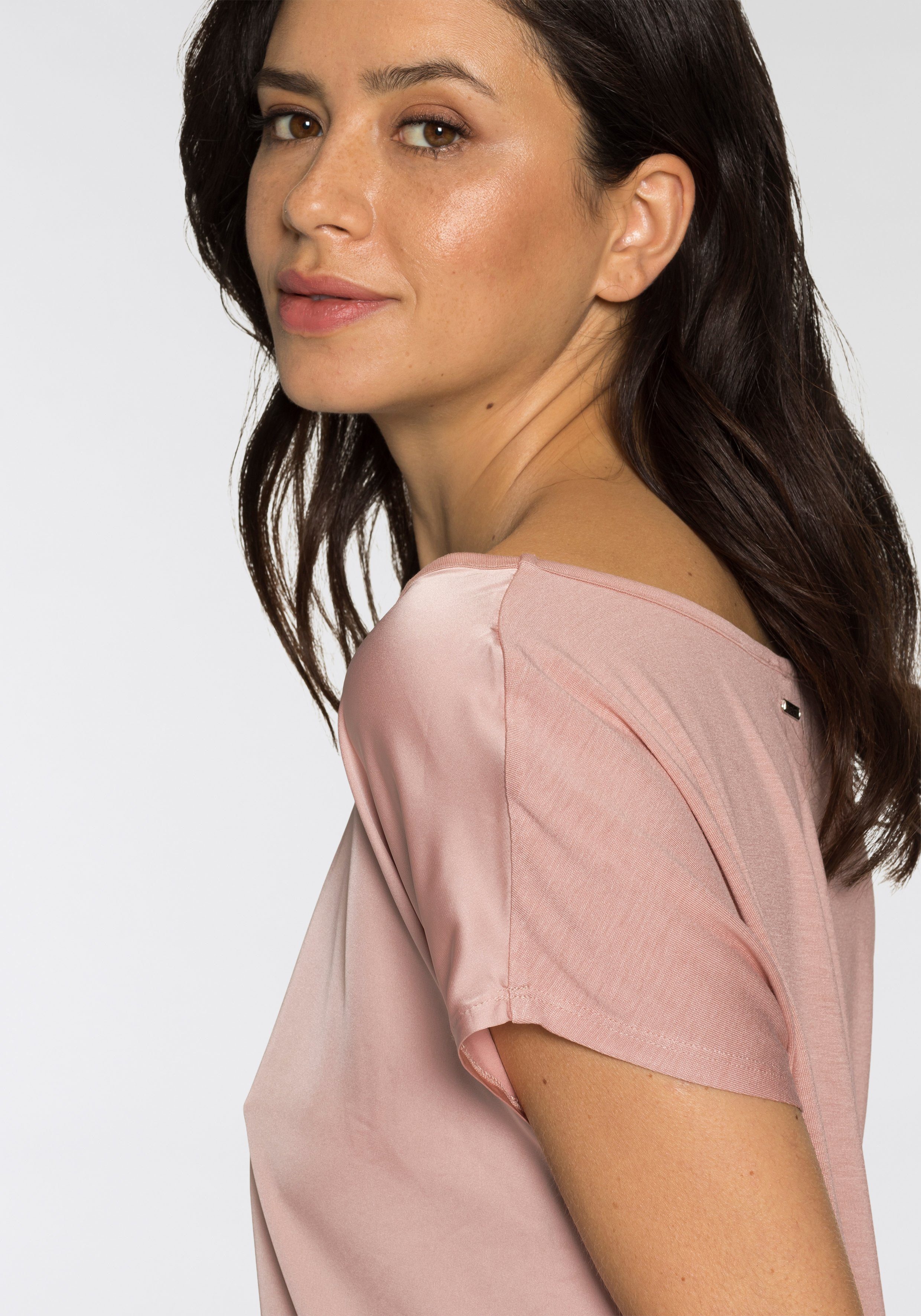 Laura Scott Shirtbluse mit Satin-Vorderteil und hochflexiblen Jersey-Rücken lockere Passfrom, zeitlos & gut zu kombinieren