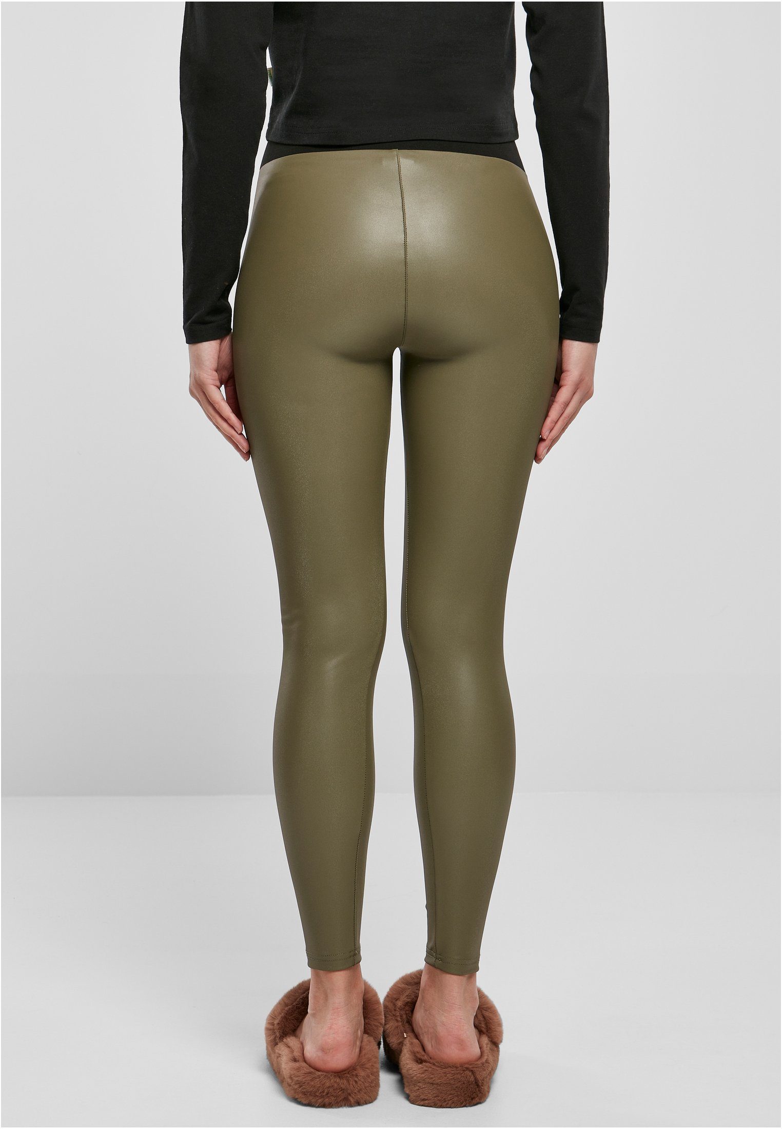 High olive Leather (1-tlg) Ladies CLASSICS Faux Waist Leggings Damen URBAN Leggings