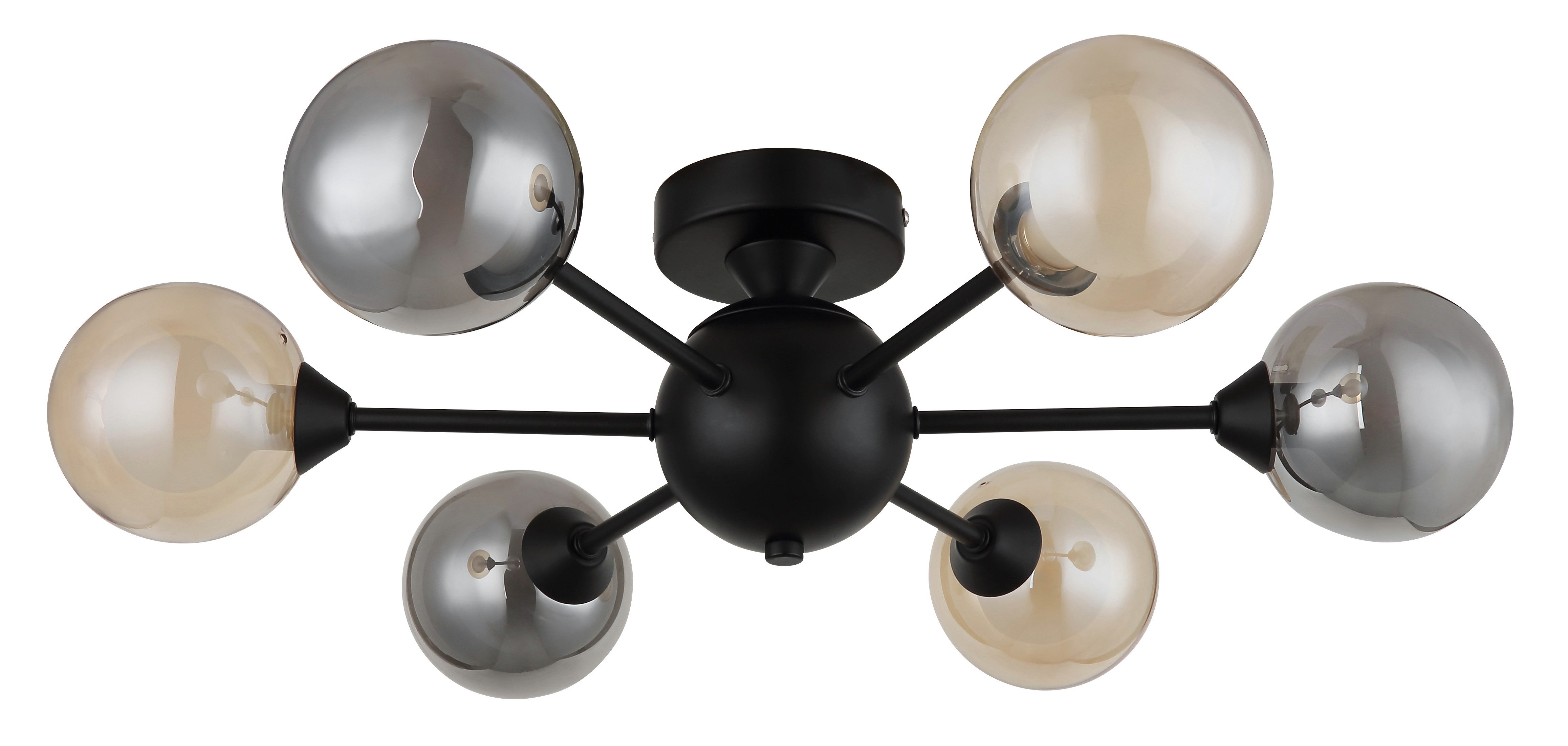GLOBO LIGHTING Deckenleuchte ROLAND, ohne Leuchtmittel, Deckenleuchte Schwarz, Glaskugeln Rauch/Amber, G9 LED