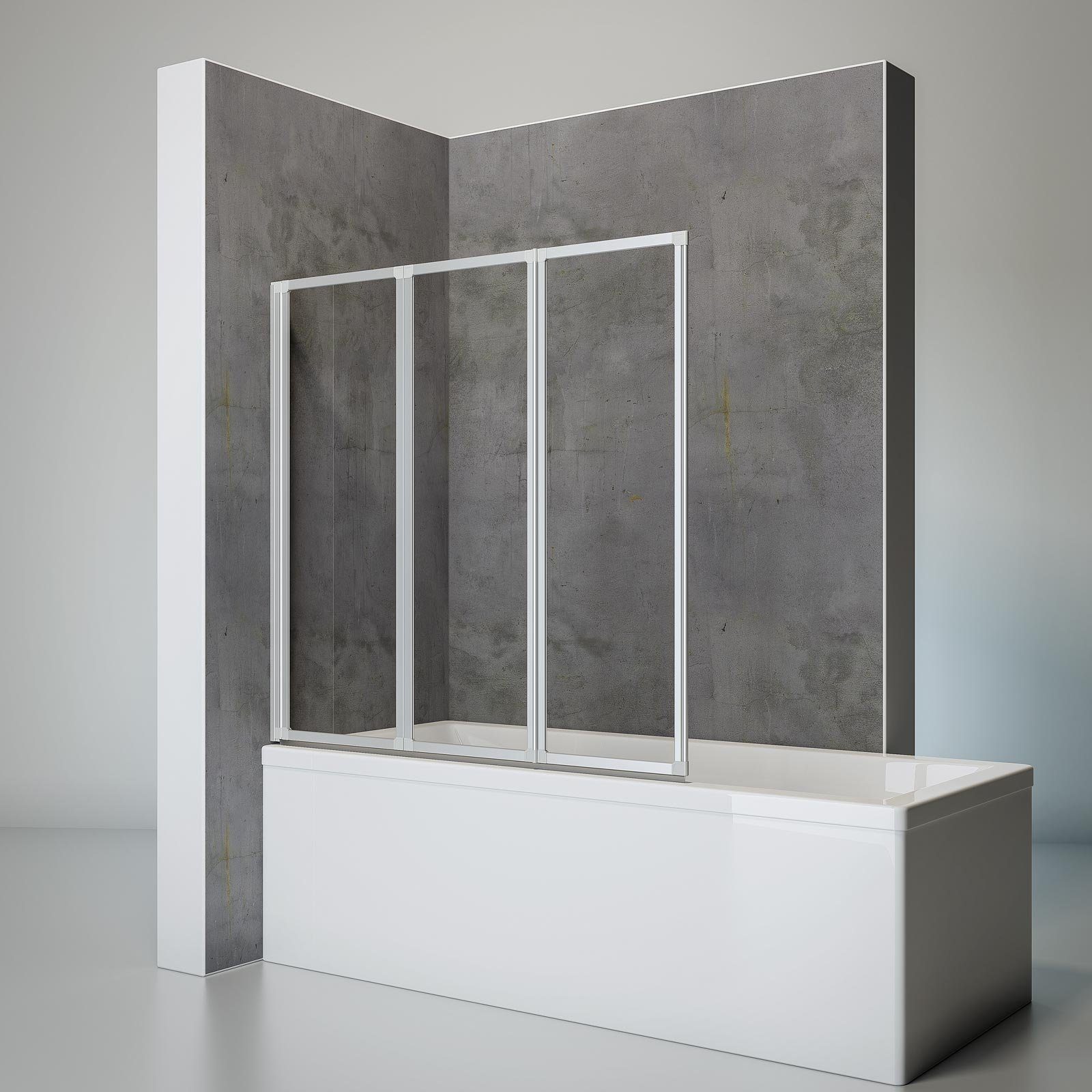 Schulte Badewannenfaltwand Smart 127 x 121 cm, Sicherheitsglas, (3 tlg), Klar Alu-Natur Klebe-Montage