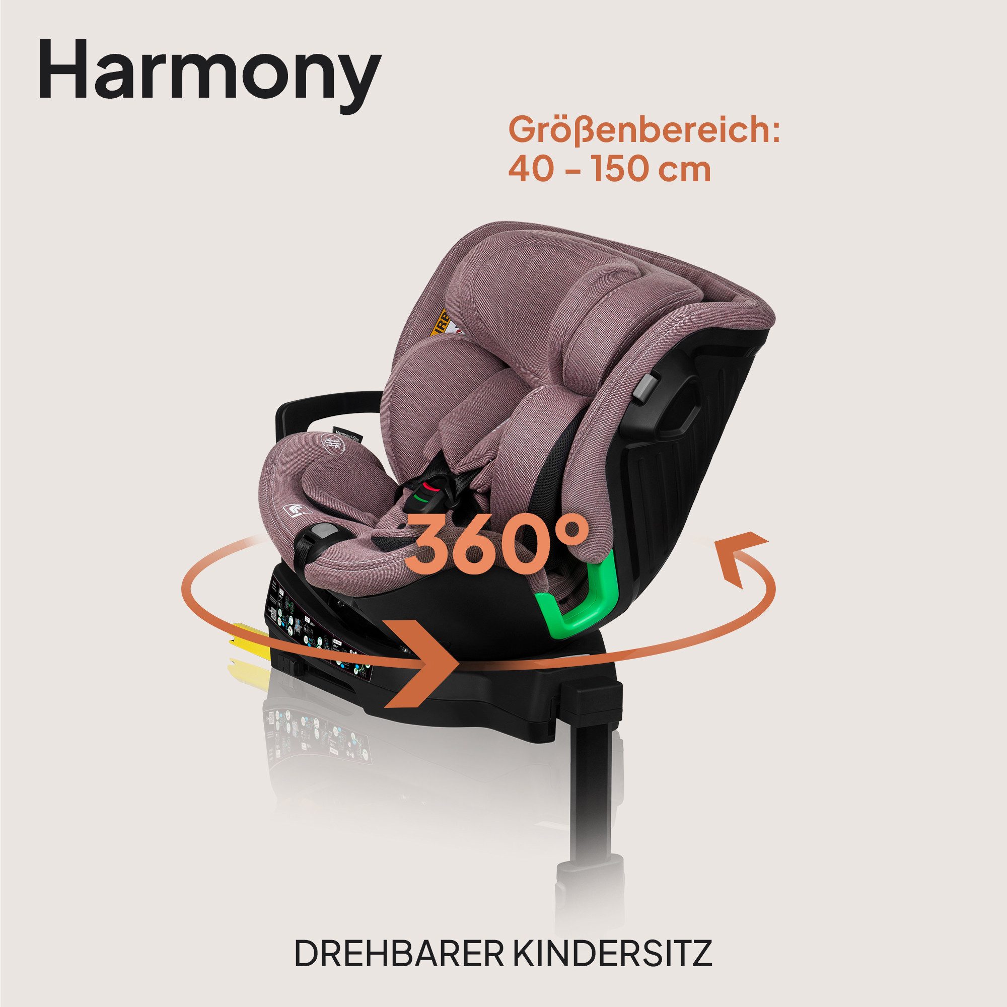 lionelo Autokindersitz HARMONY I-SIZE, ab: ab Geburt, bis: bis 12 Jahren, ab: 40,00 cm, bis: 150,00 cm, (Set), Basis 360'/ISOFIX/i-SIze/Gürtelalarm/viele Annehmlichkeiten