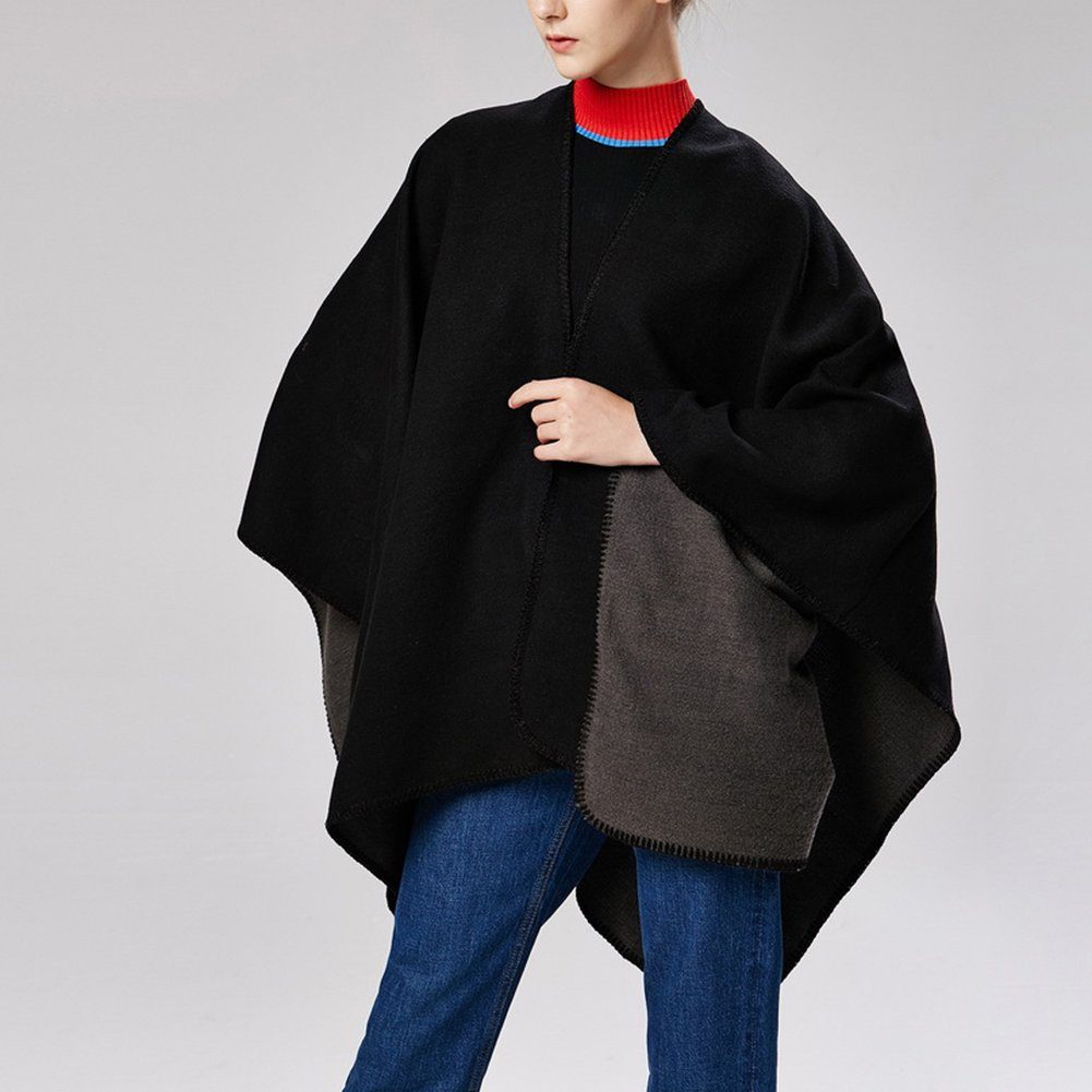 Langer Damen, Modeschal Poncho Deckenstoffschaln, 130*150cm Schal für Schwarz ManKle